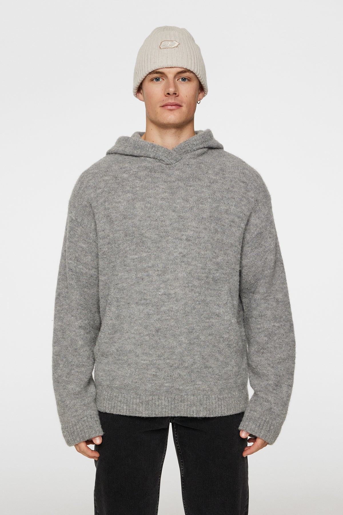 Broon Alpaca Blend Hoodie in Mid Grey Melange by J.Lindeberg