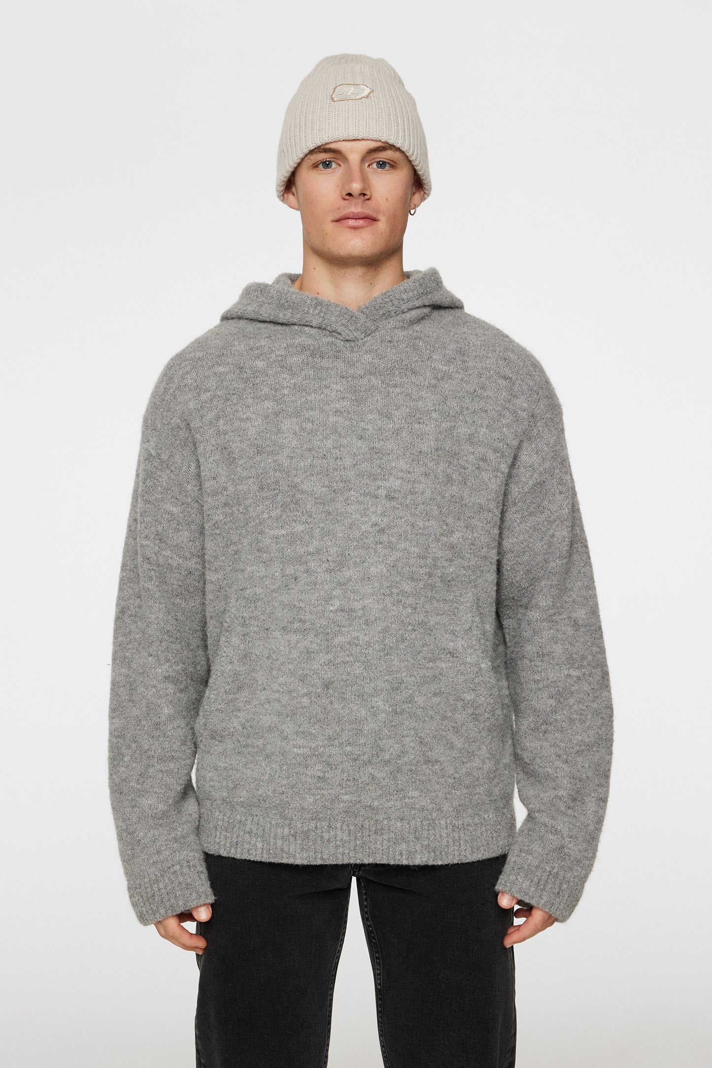 Broon Alpaca Blend Hoodie in Mid Grey Melange by J.Lindeberg