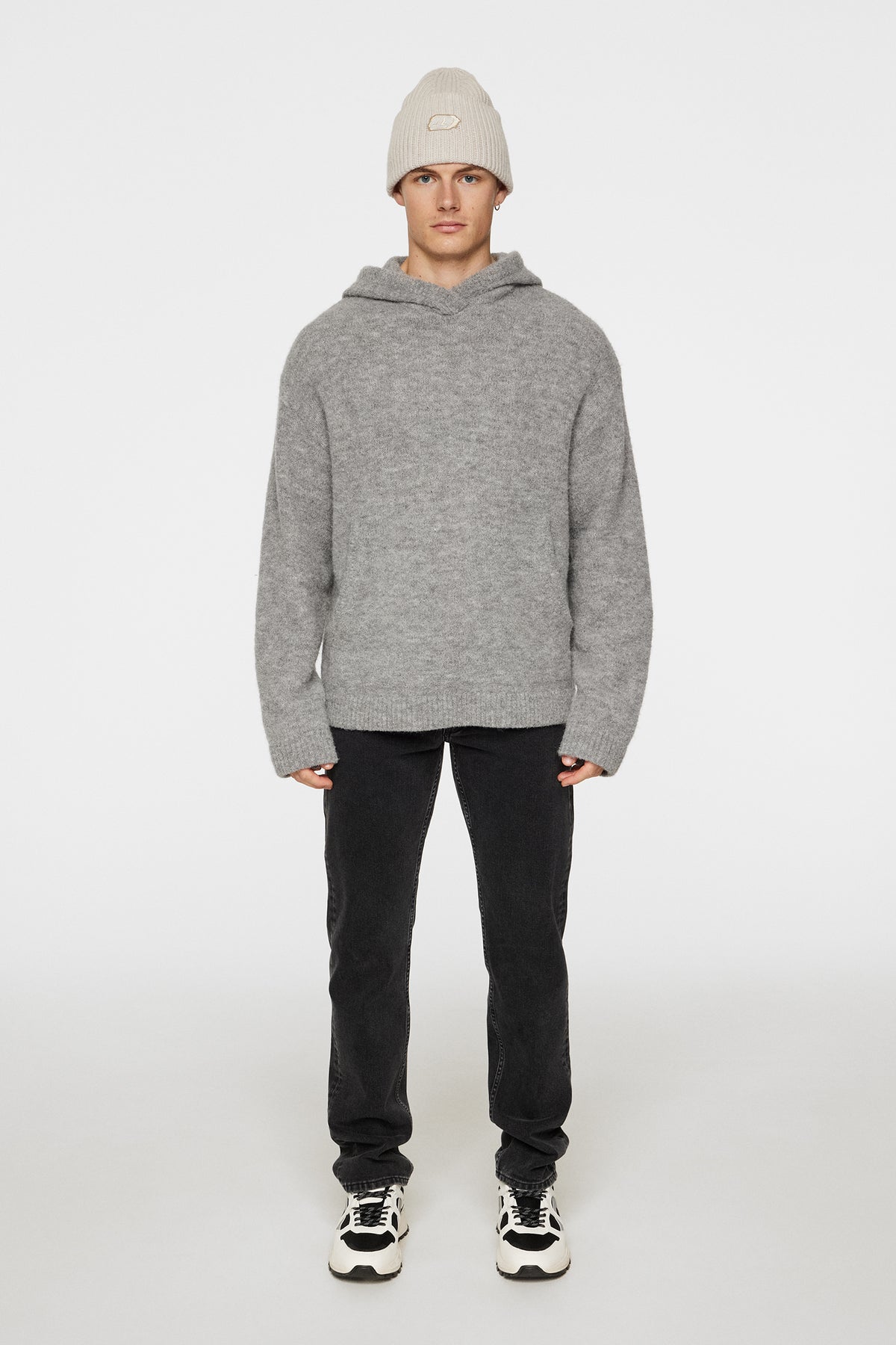 Broon Alpaca Blend Hoodie in Mid Grey Melange by J.Lindeberg