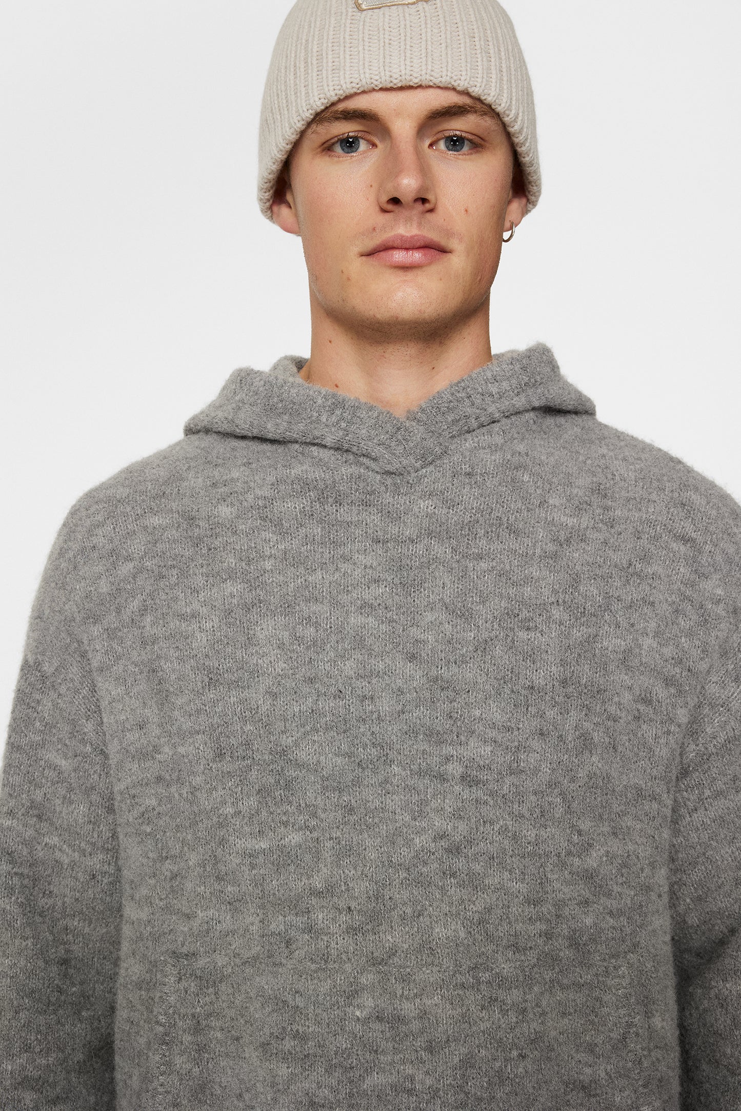 Broon Alpaca Blend Hoodie in Mid Grey Melange by J.Lindeberg
