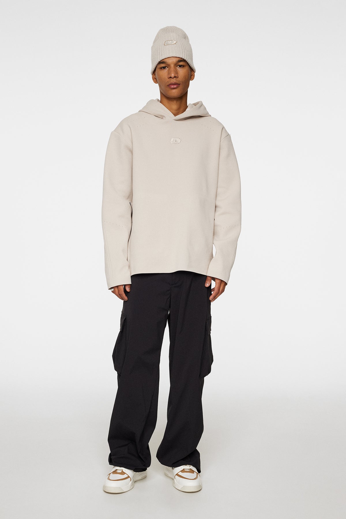 Matt Tech Knit Hood in Moonbeam by J.Lindeberg
