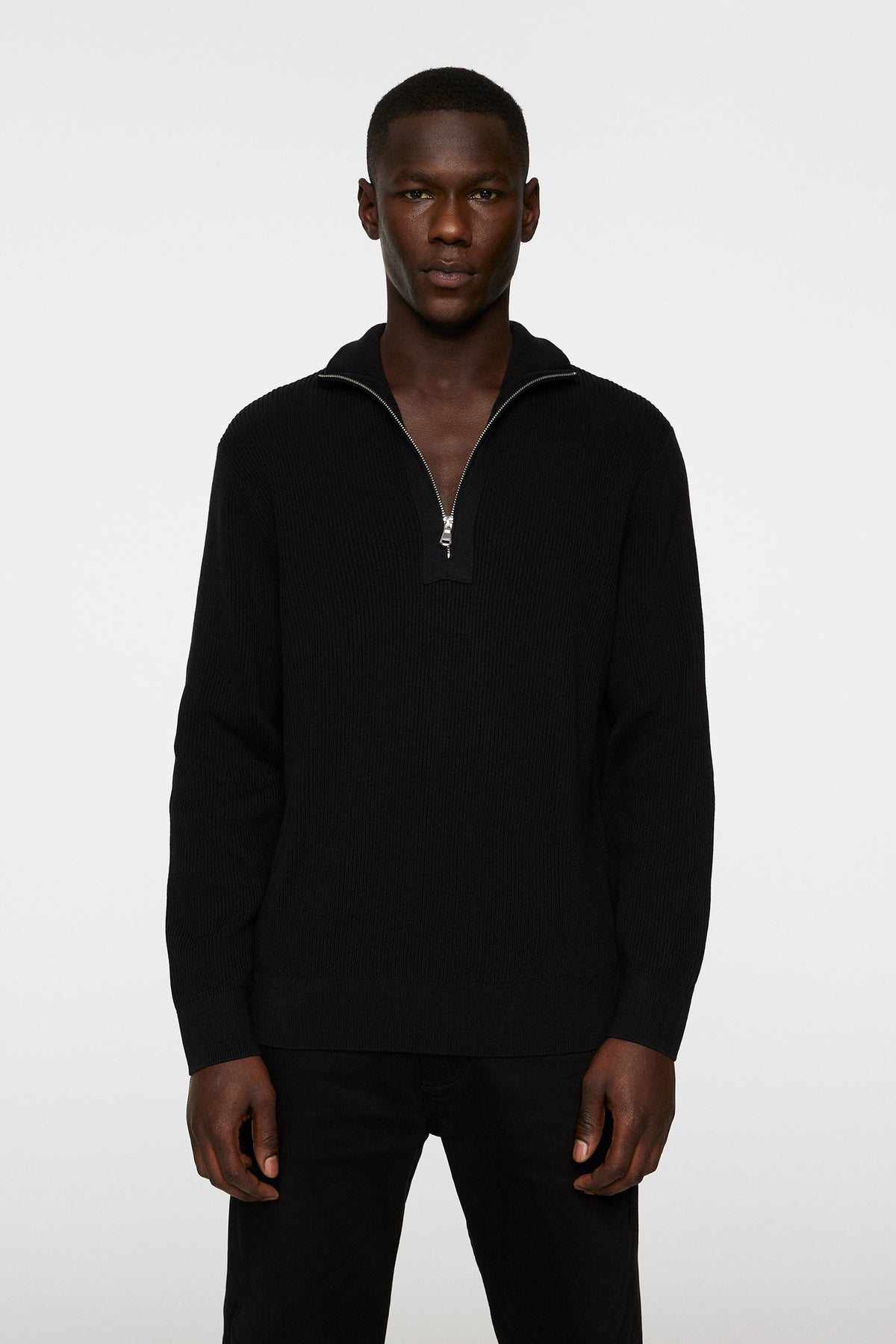 Alex Half Zip Knitted Sweater in Black by J.Lindeberg