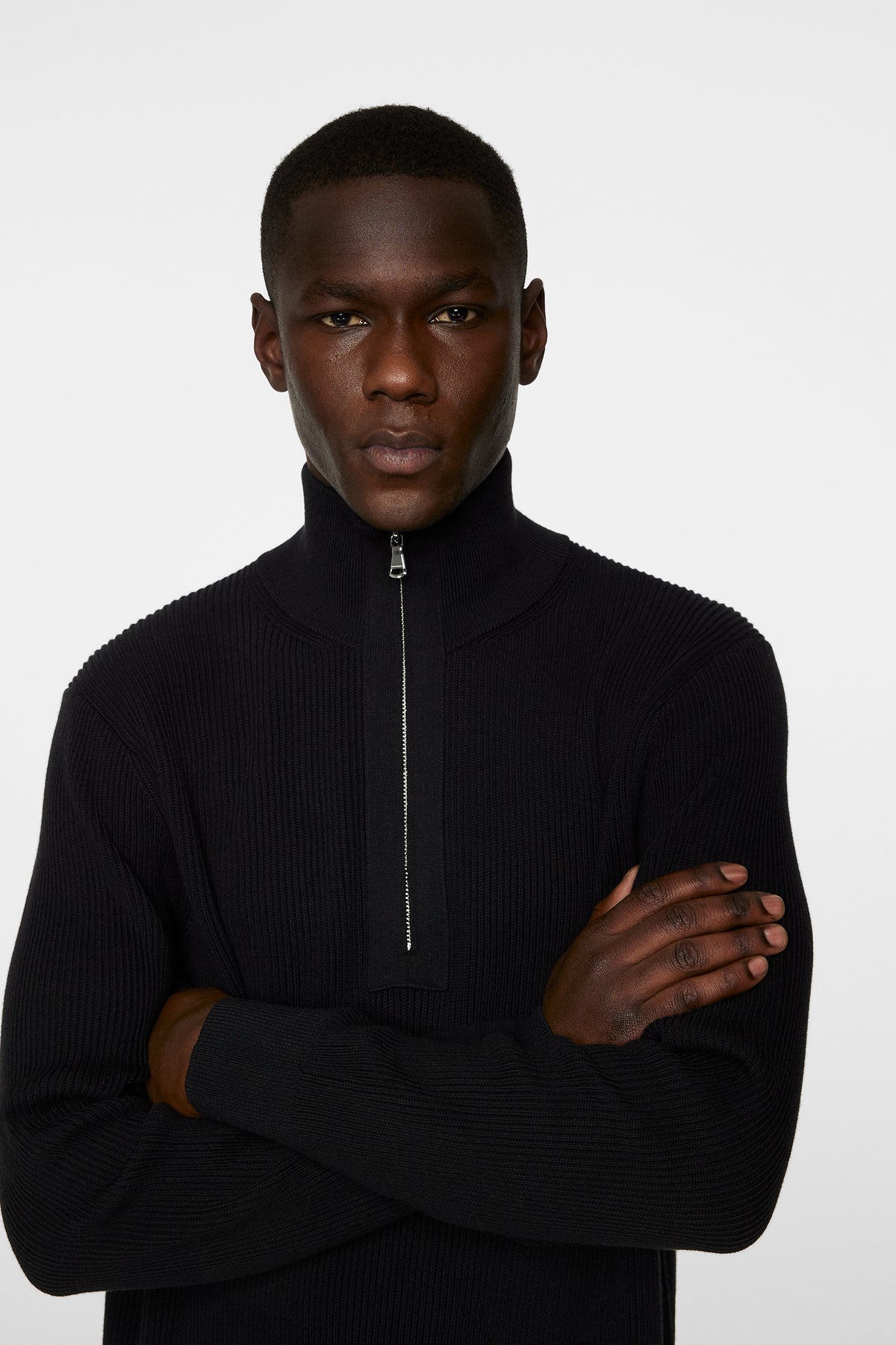 Alex Half Zip Knitted Sweater in Black by J.Lindeberg