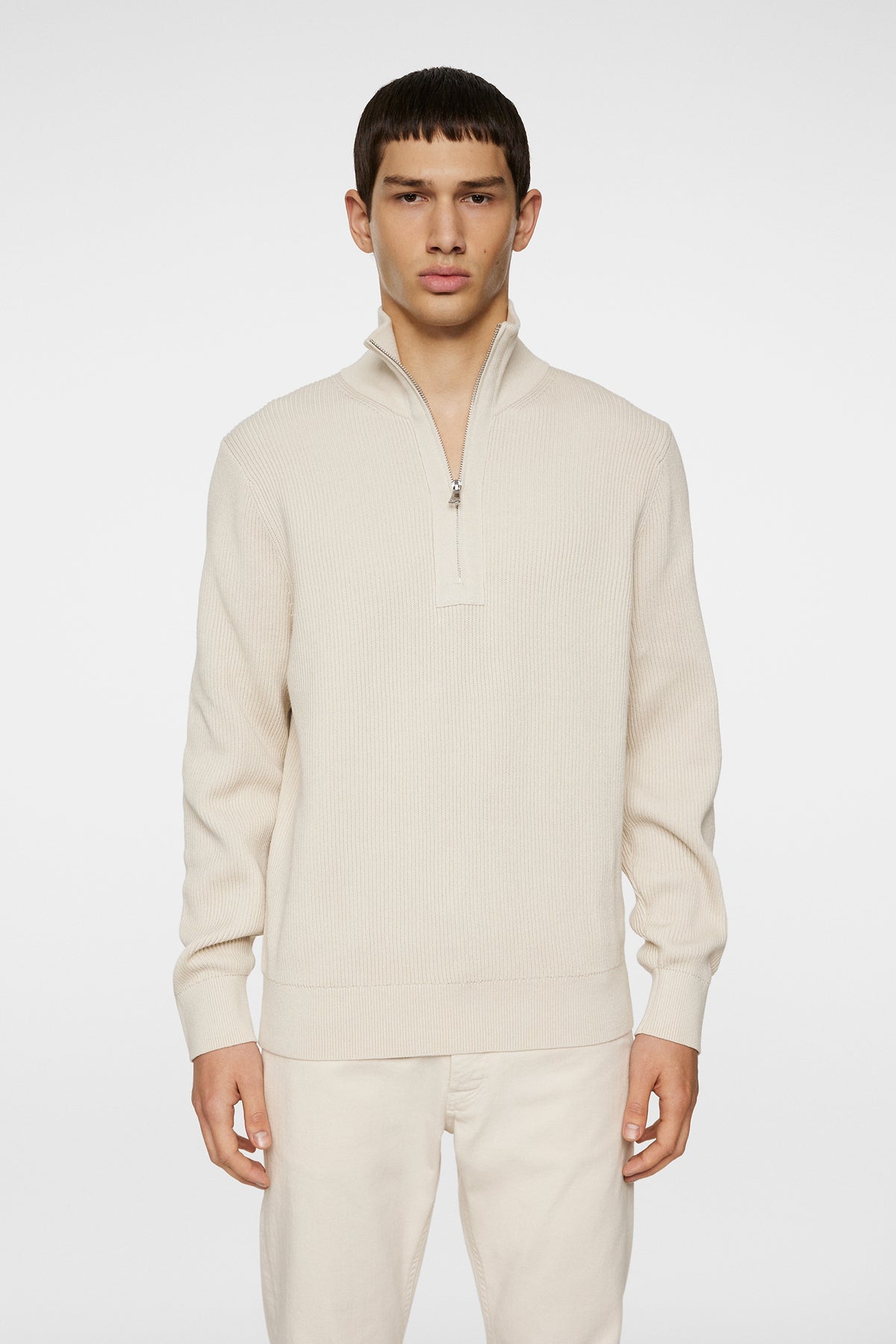 Alex Half Zip Knitted Sweater in Moonbeam by J.Lindeberg