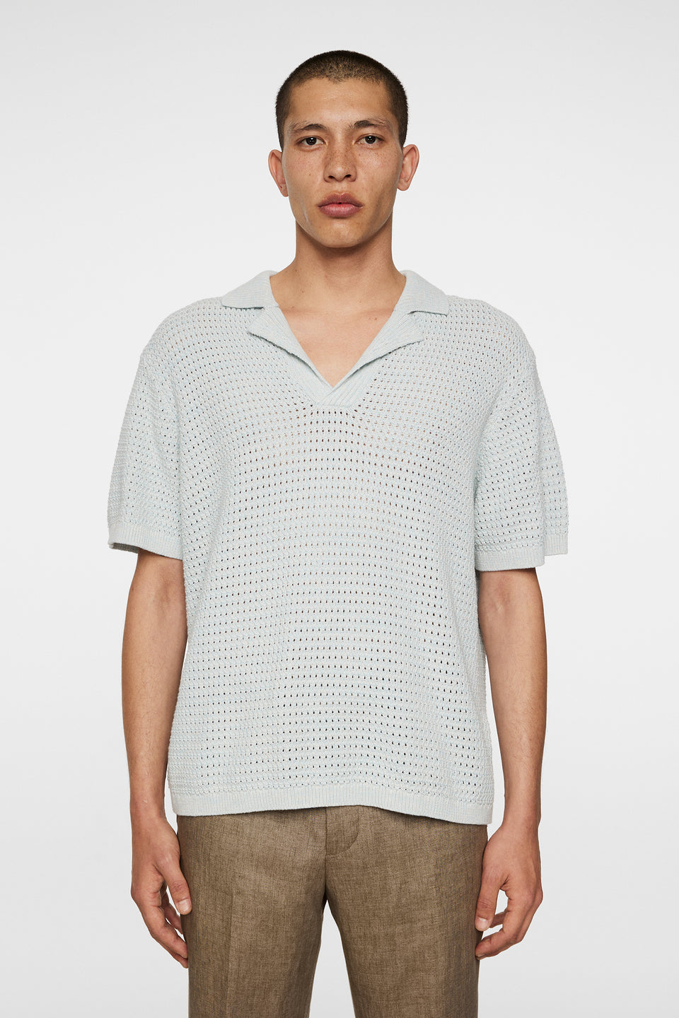 Ethan Open Collar Knit Polo / Winter Sky