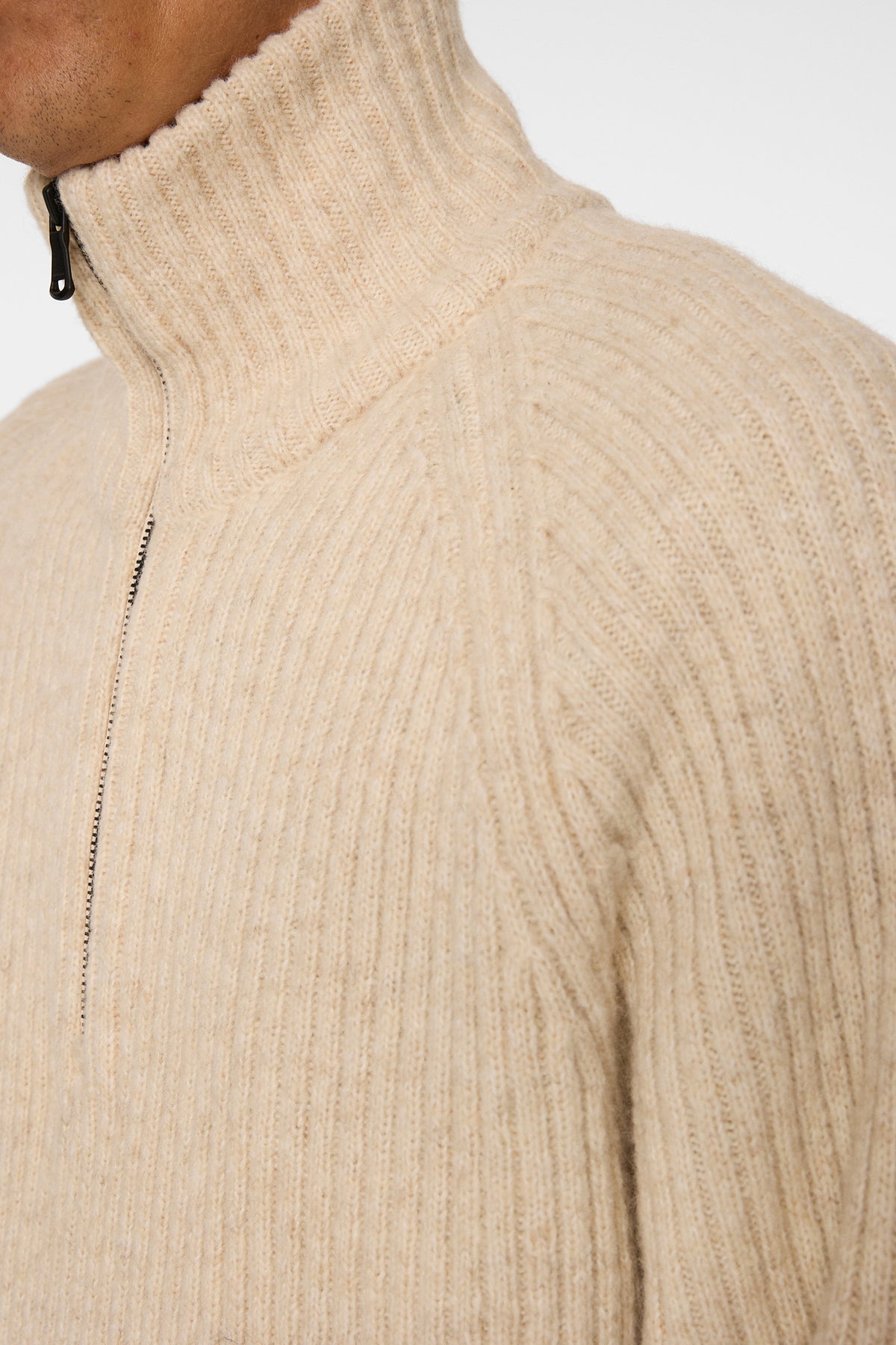 Victor Zip Wool Sweater in Moonbeam Melange by J.Lindeberg