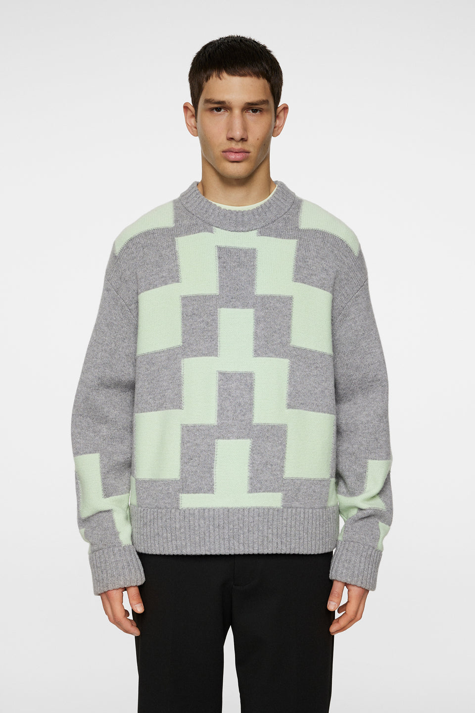 Gavin Stacked Bridge Knit / Light Grey Melange