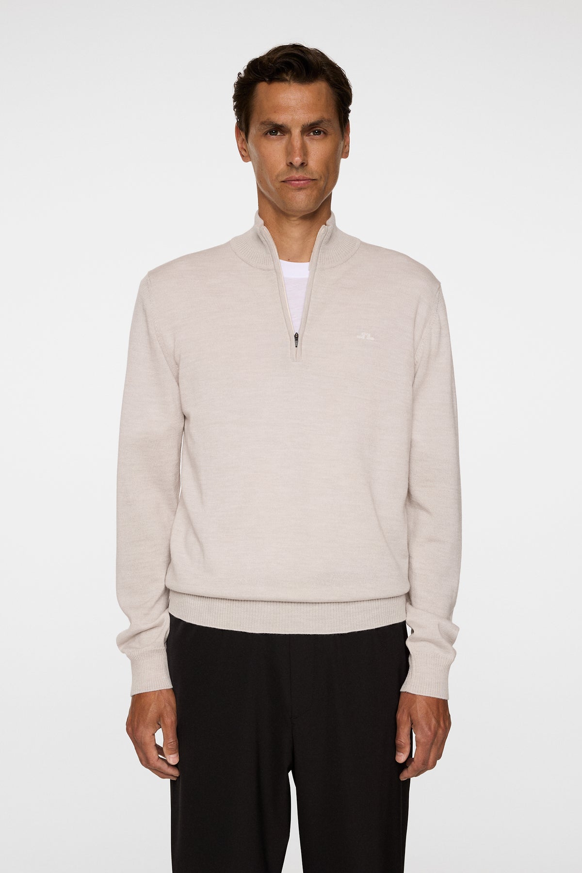Kiyan Merino Quarter Zip in Moonbeam Melange by J.Lindeberg