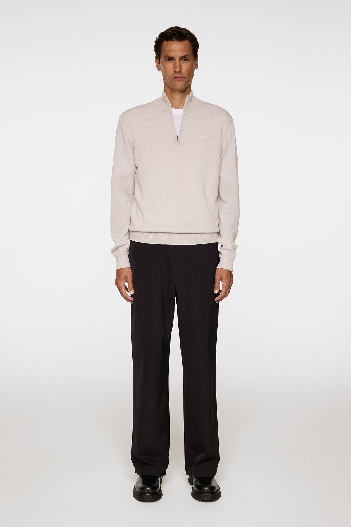 Kiyan Merino Quarter Zip in Moonbeam Melange by J.Lindeberg