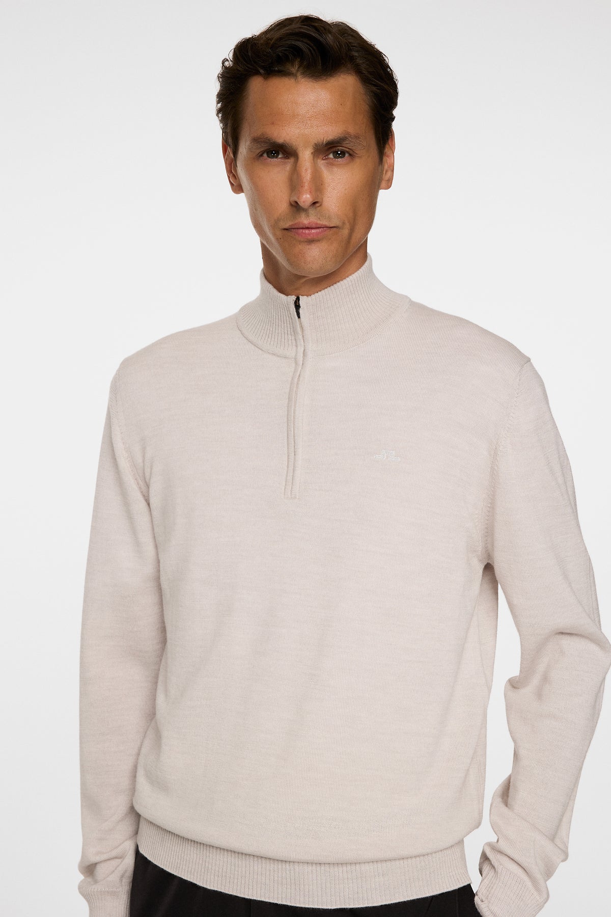 Kiyan Merino Quarter Zip in Moonbeam Melange by J.Lindeberg