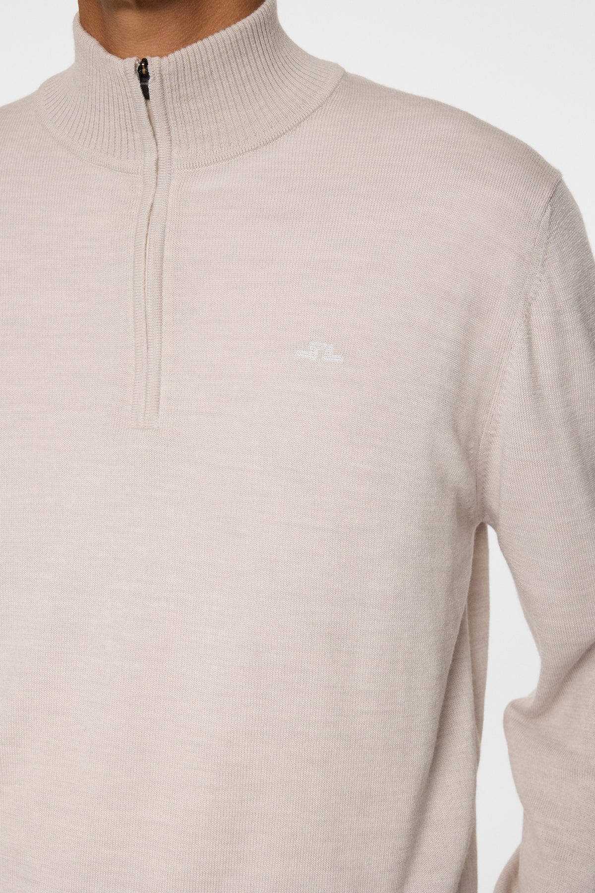 Kiyan Merino Quarter Zip in Moonbeam Melange by J.Lindeberg