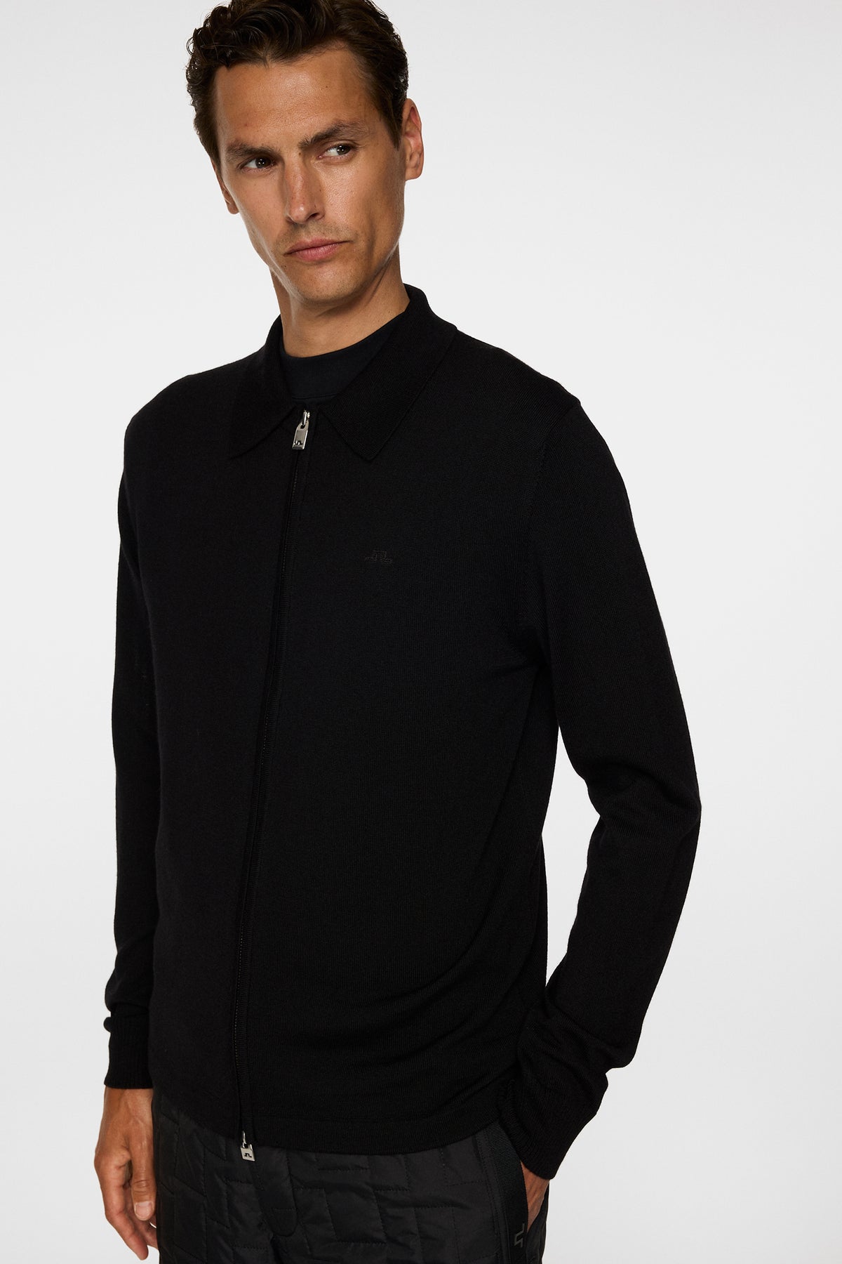 Kaleb Merino Zip Cardigan in Black by J.Lindeberg