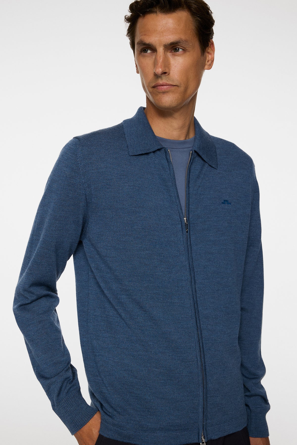Kaleb Merino Zip Cardigan in Vintage Indigo Melange by J.Lindeberg