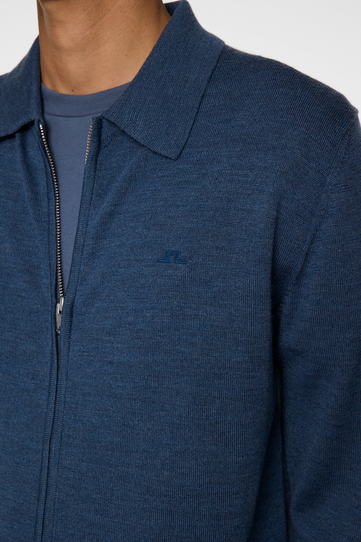 Kaleb Merino Zip Cardigan in Vintage Indigo Melange by J.Lindeberg