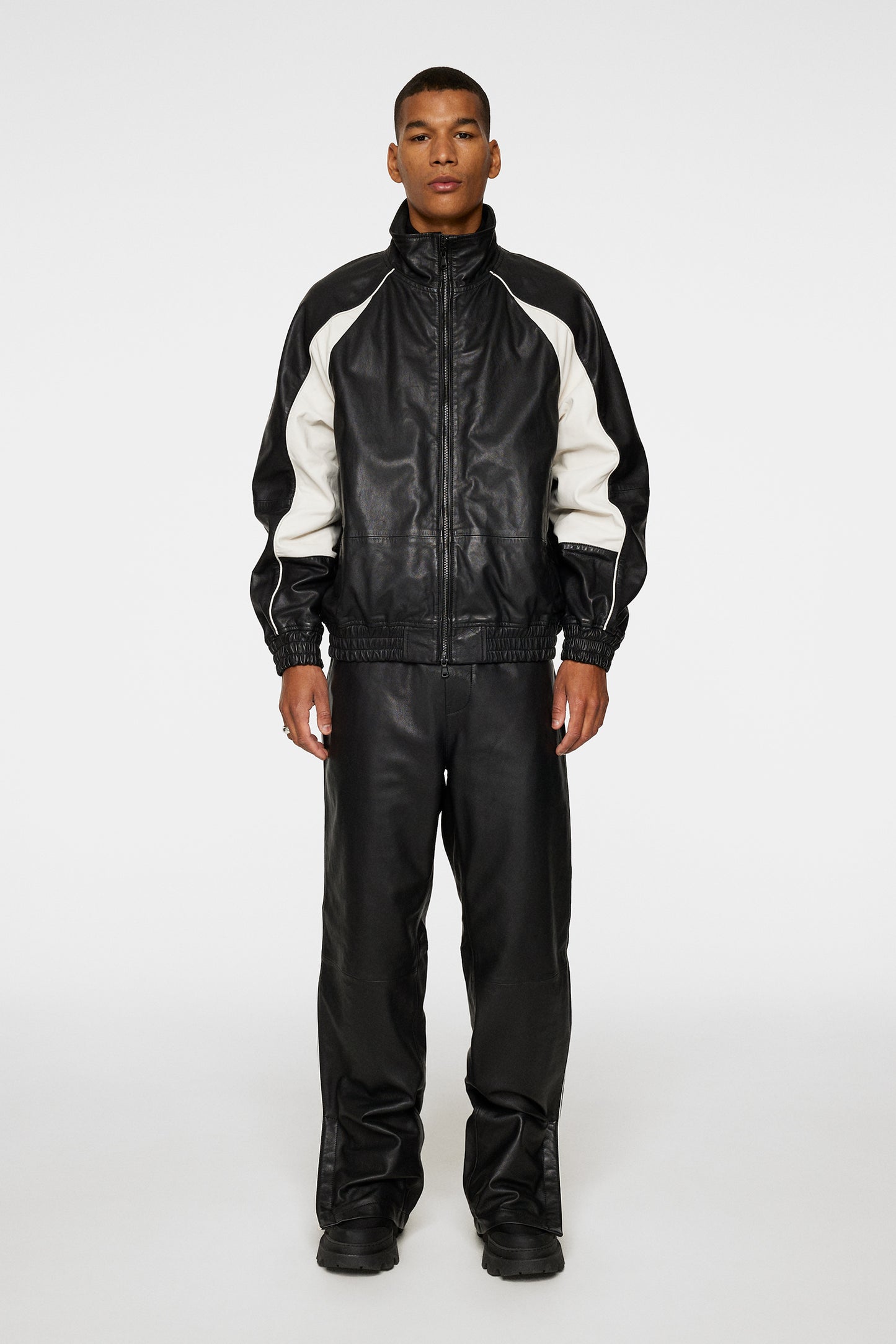 Lex Leather Track Jacket in Black by J.Lindeberg