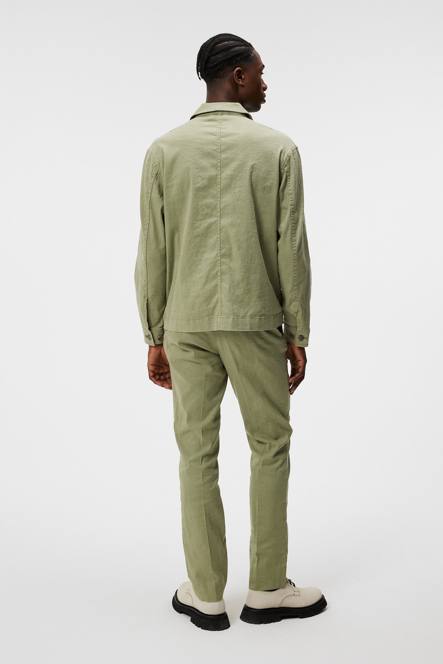 Errol Linen workwear overshirt in Oil Green by J.Lindeberg