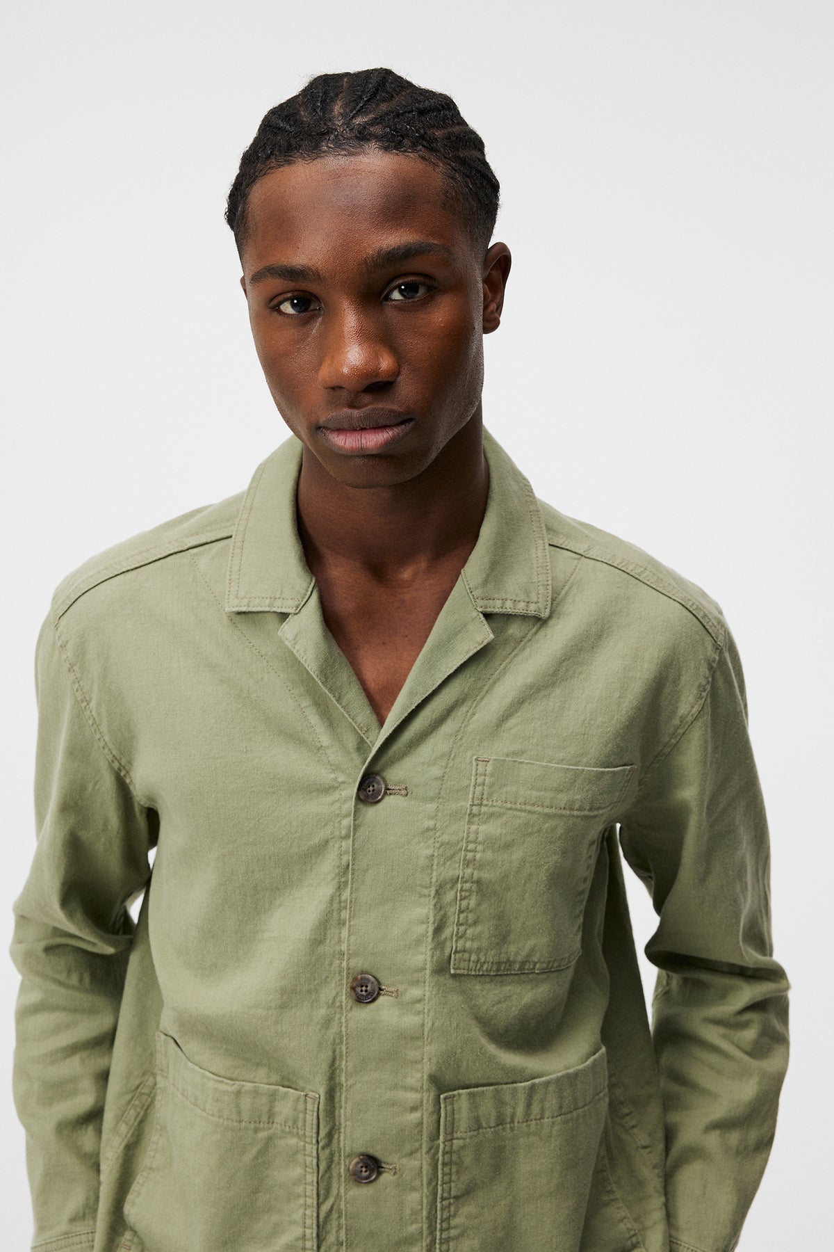Errol Linen workwear overshirt in Oil Green by J.Lindeberg