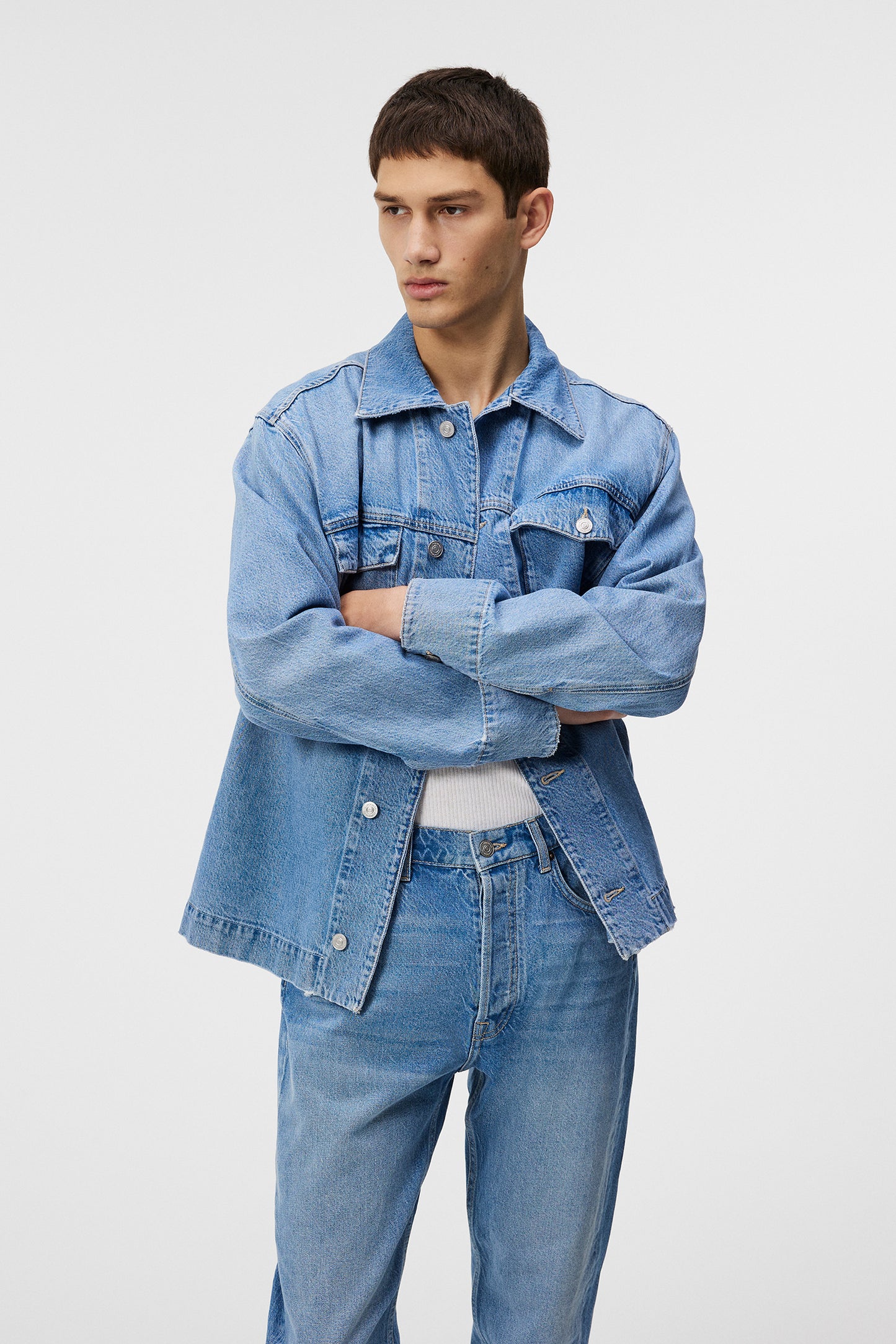 Hunt Washed Denim Overshirt in Mid Blue by J.Lindeberg