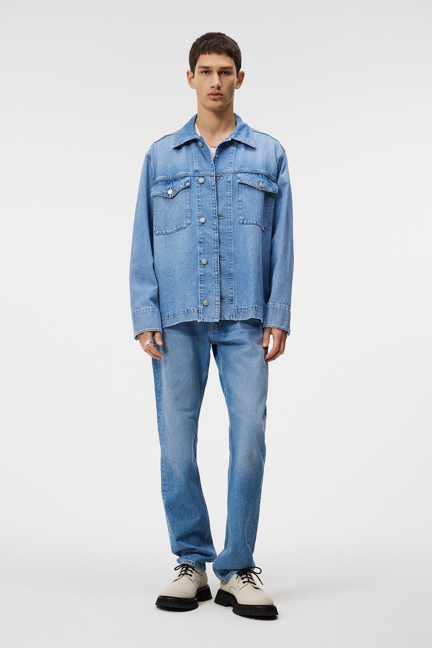 Hunt Washed Denim Overshirt in Mid Blue by J.Lindeberg