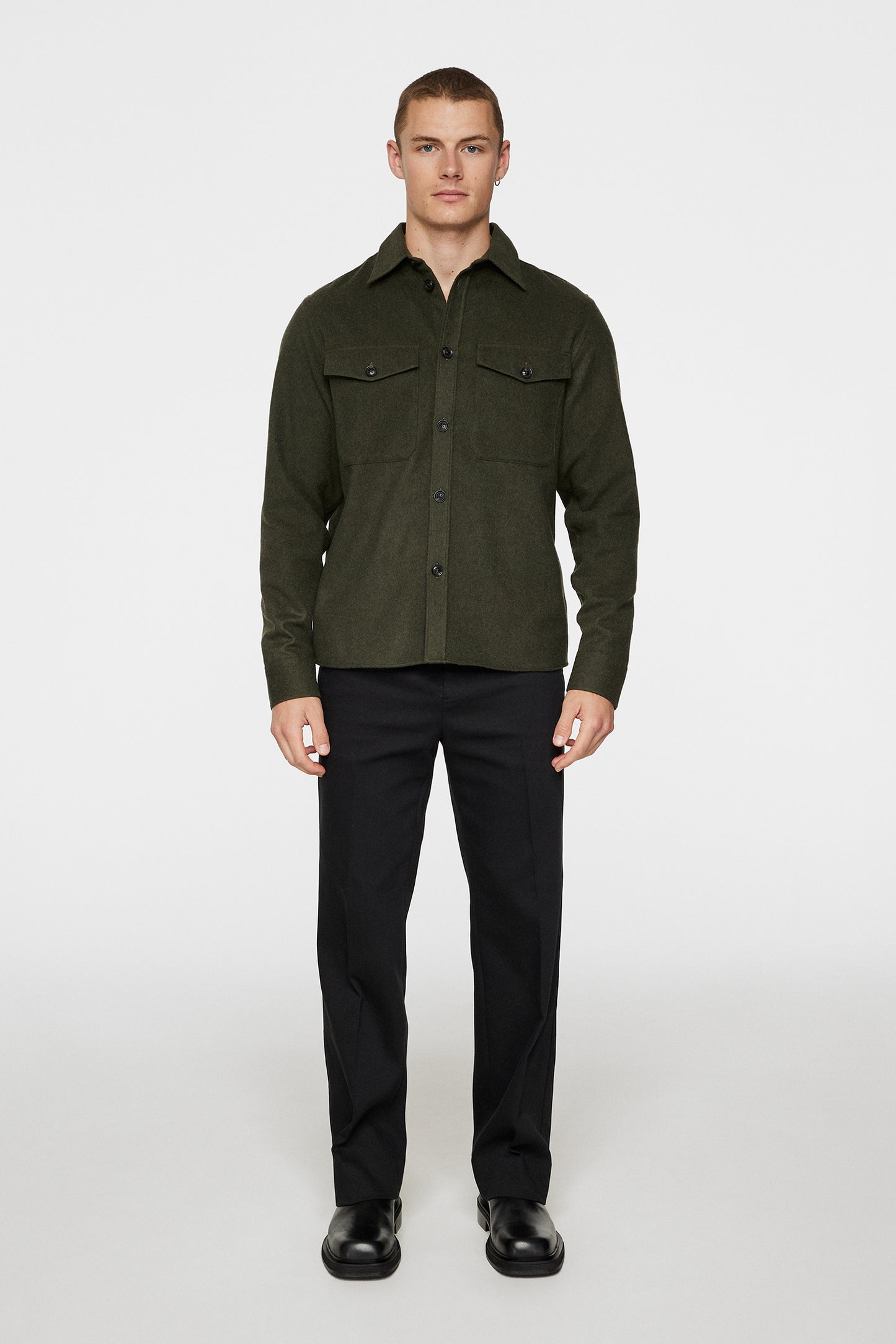 Flat Wool Overshirt in Forest Green by J.Lindeberg