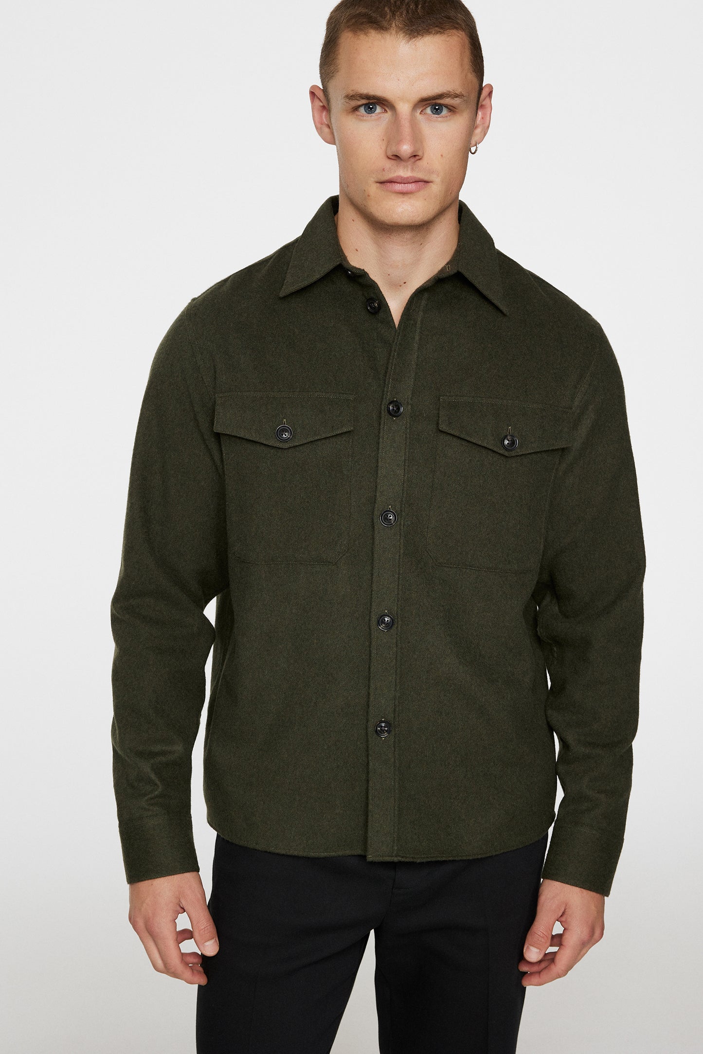 Flat Wool Overshirt in Forest Green by J.Lindeberg