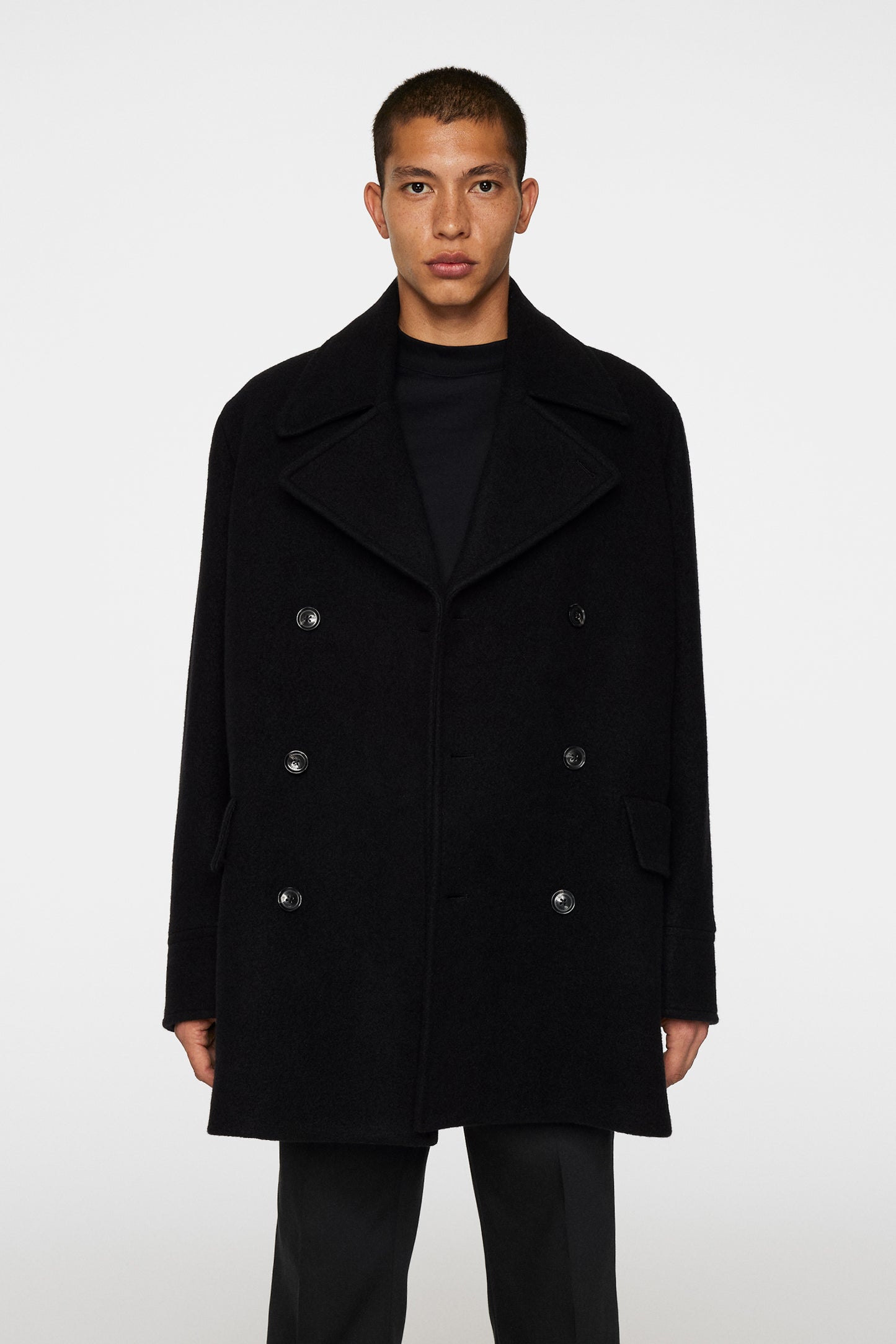 Arno Double Breasted Coat in Black by J.Lindeberg