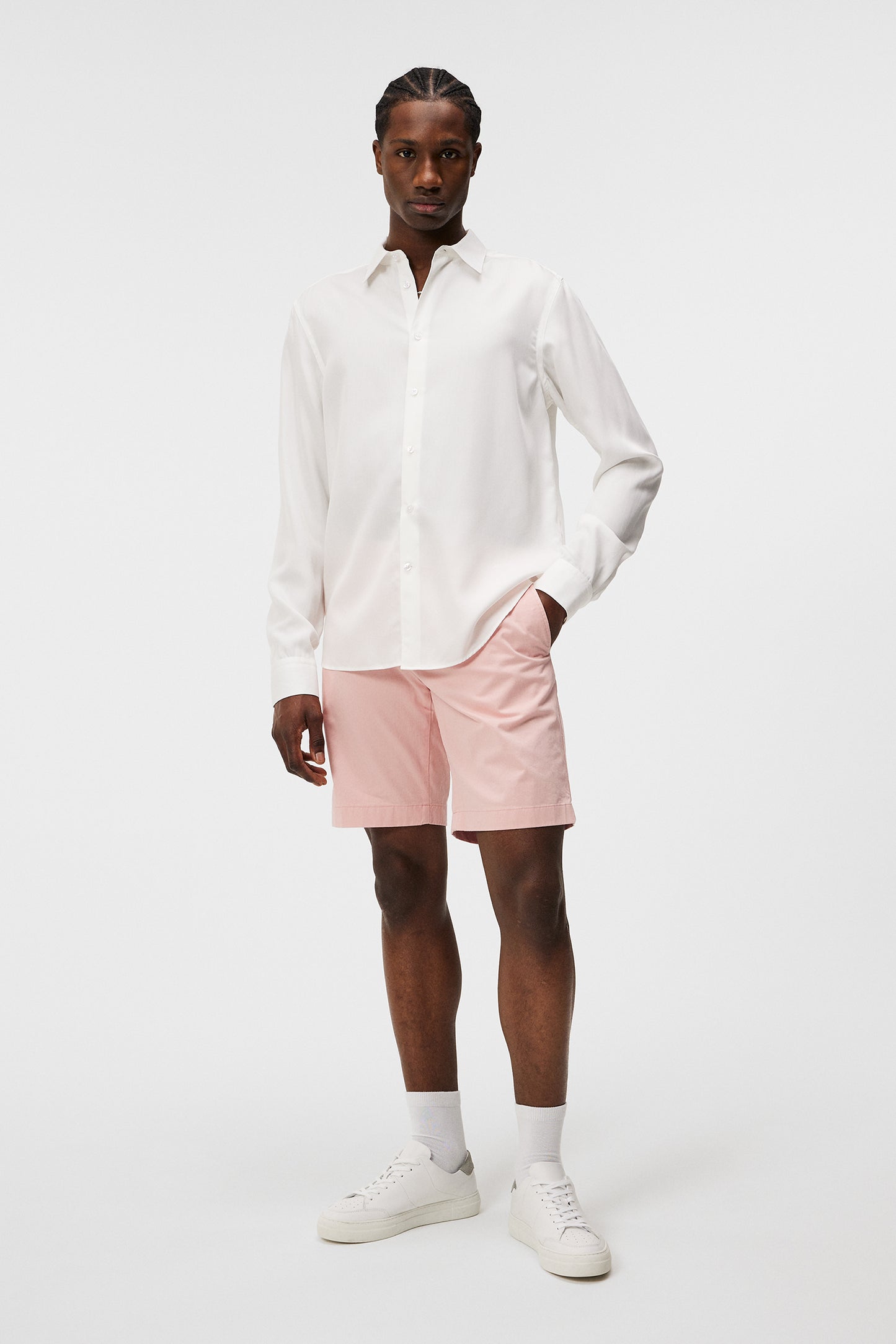 Nathan Cloud Satin Shorts in Powder Pink by J.Lindeberg