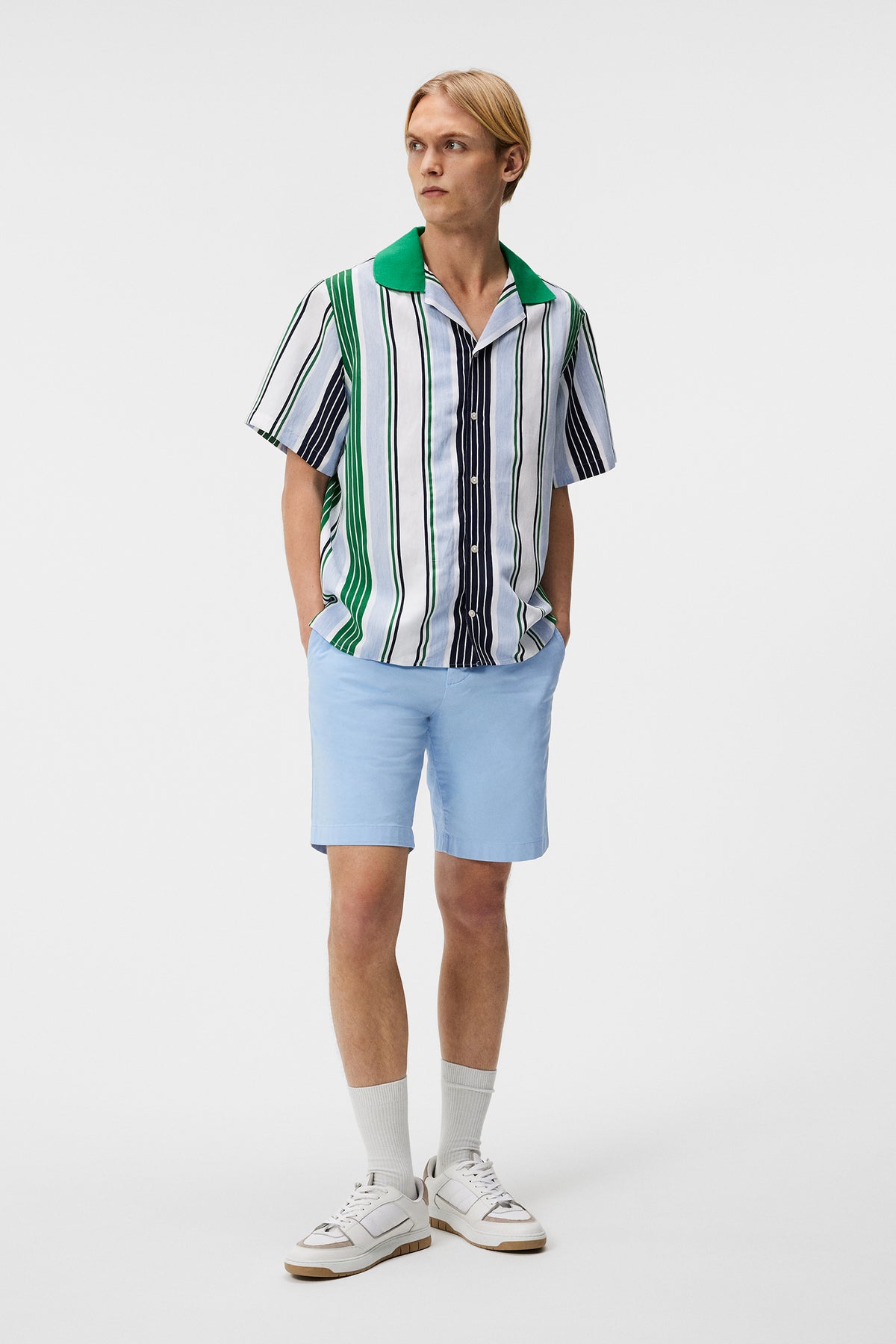 Nathan Cloud Satin Shorts in Chambray Blue by J.Lindeberg