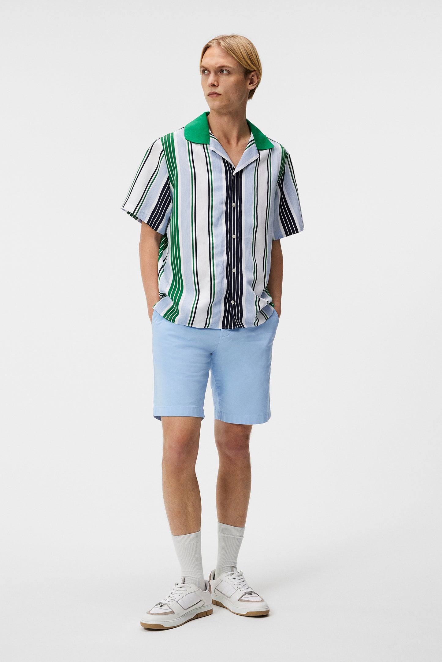 Nathan Cloud Satin Shorts in Chambray Blue by J.Lindeberg