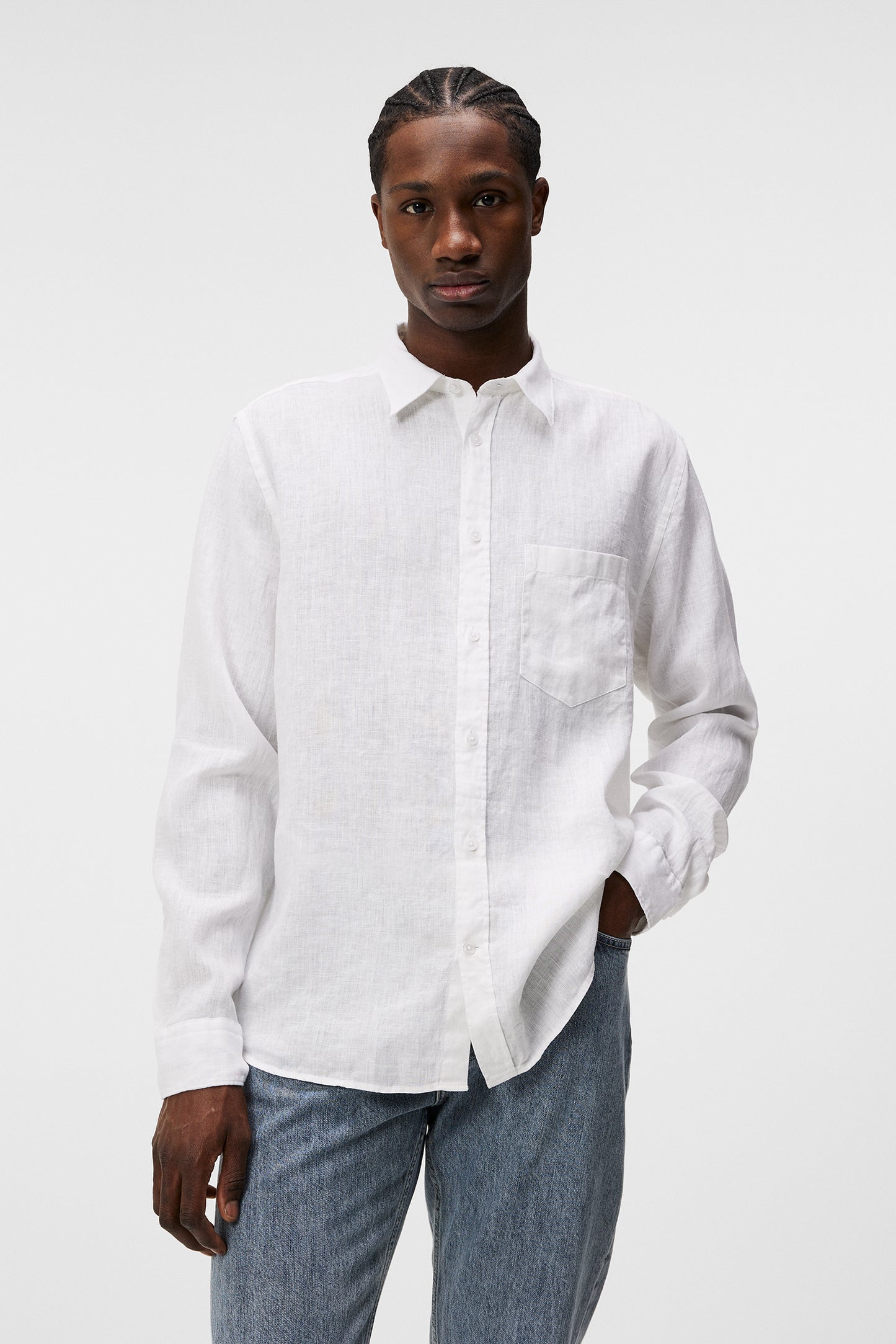Reg LS Clean Linen Shirt in White by J.Lindeberg