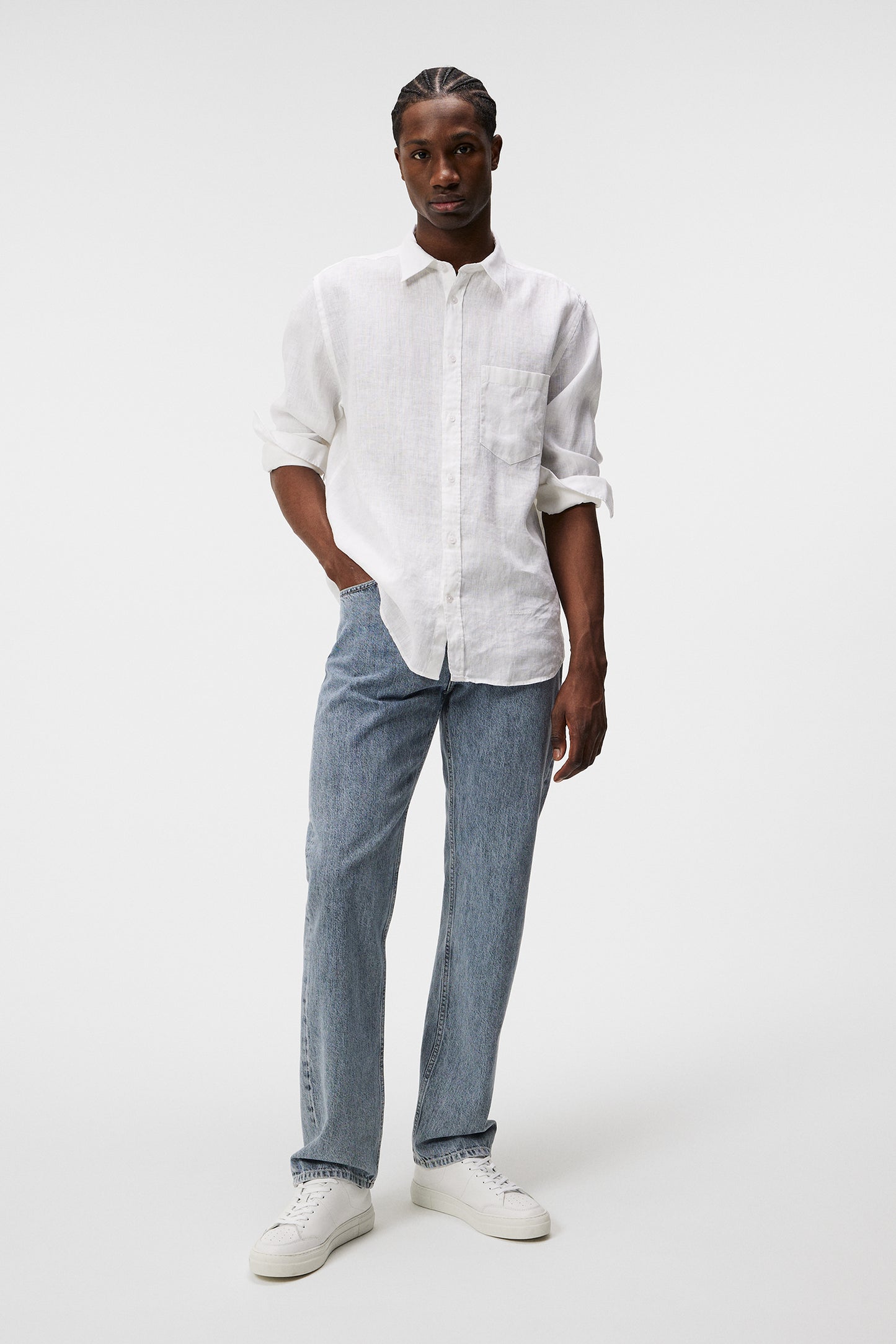 Reg LS Clean Linen Shirt in White by J.Lindeberg