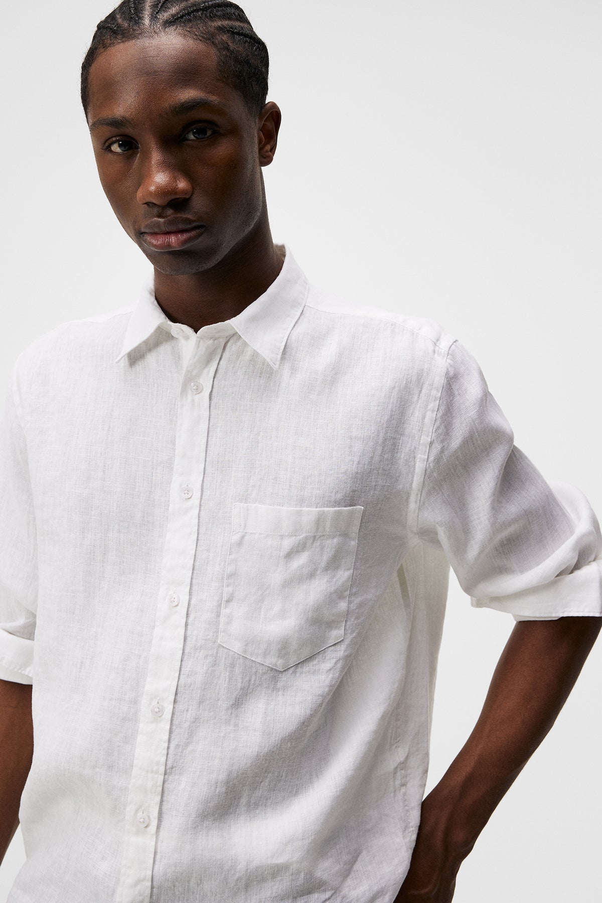 Reg LS Clean Linen Shirt in White by J.Lindeberg