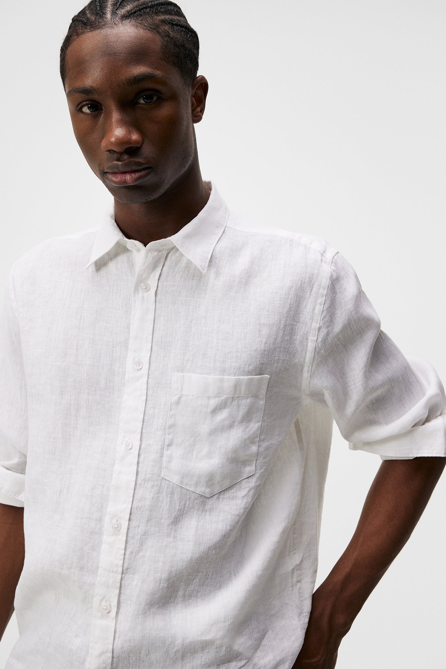 Reg LS Clean Linen Shirt in White by J.Lindeberg