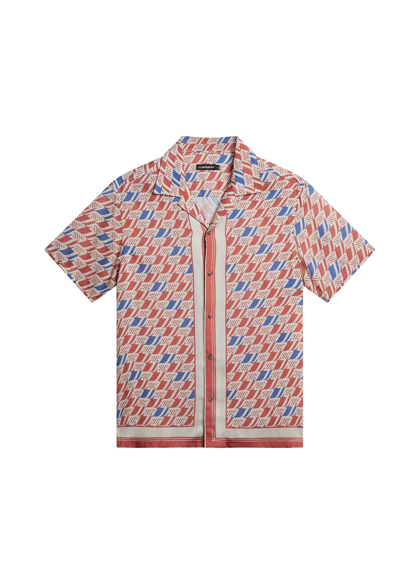 Elio Tencel Moto Print Shirt in Moto Monogram Border Cedar by J.Lindeberg