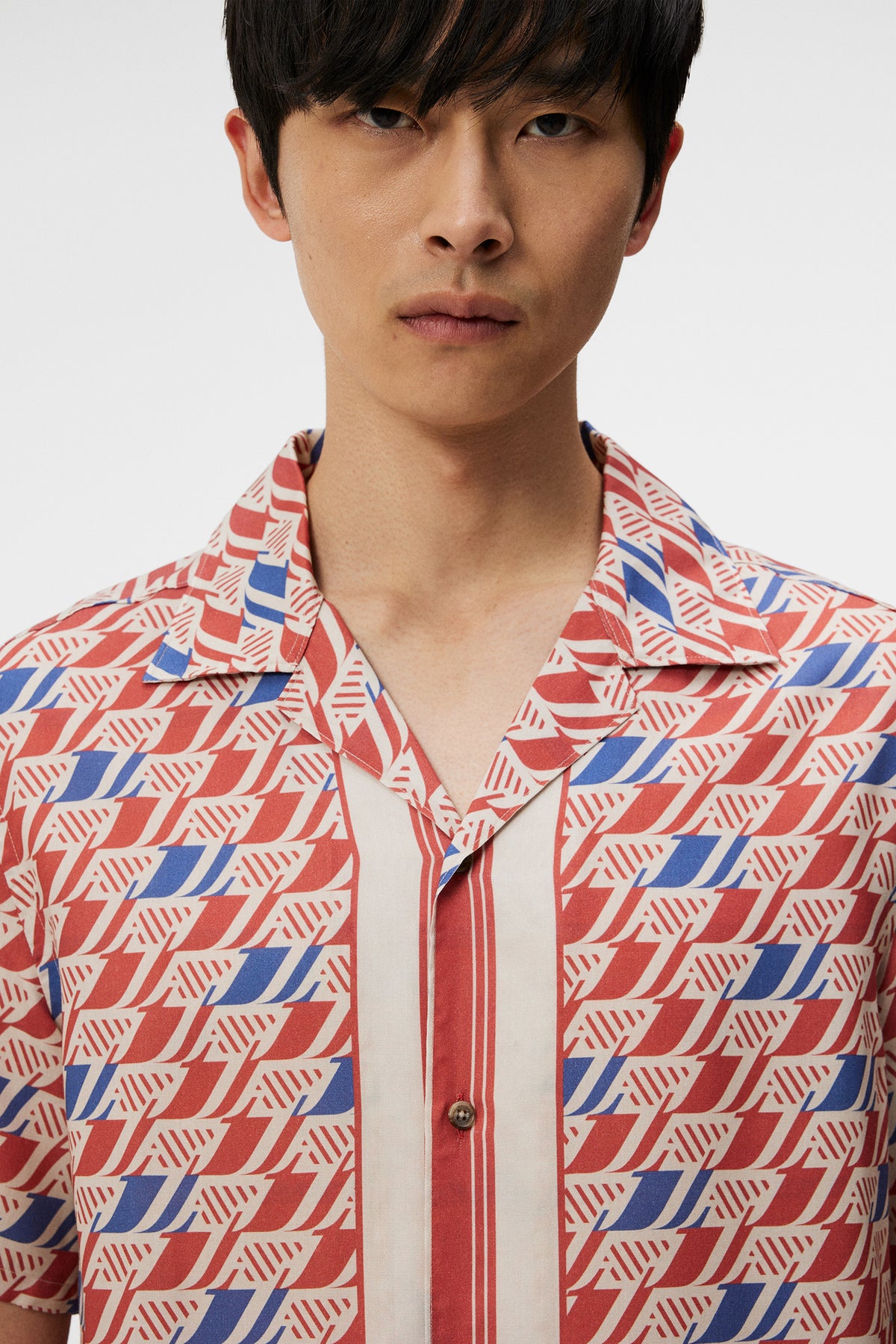 Elio Tencel Moto Print Shirt in Moto Monogram Border Cedar by J.Lindeberg