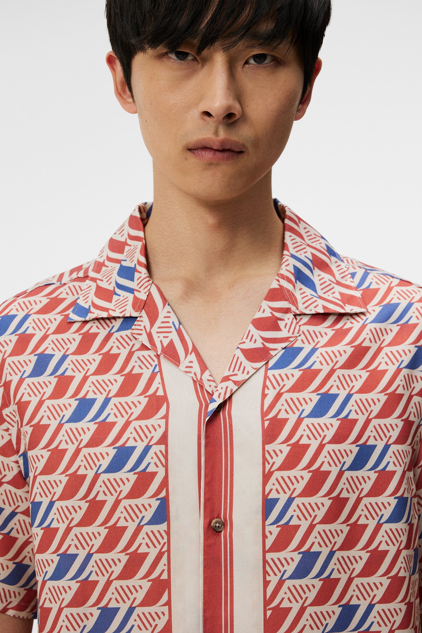 Elio Tencel Moto Print Shirt in Moto Monogram Border Cedar by J.Lindeberg