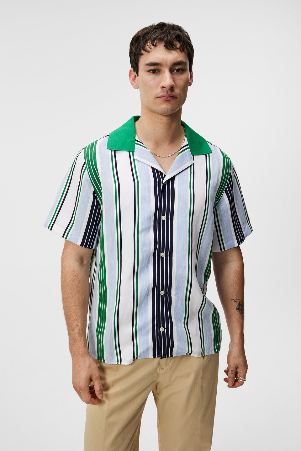 Skala Knit Collar Stripe Shirt / Estate Blue