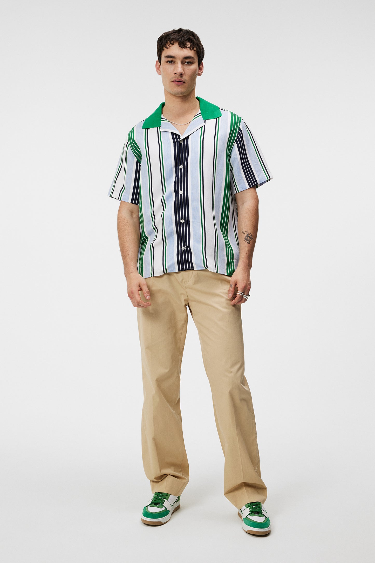 Skala Knit Collar Stripe Shirt in Estate Blue by J.Lindeberg