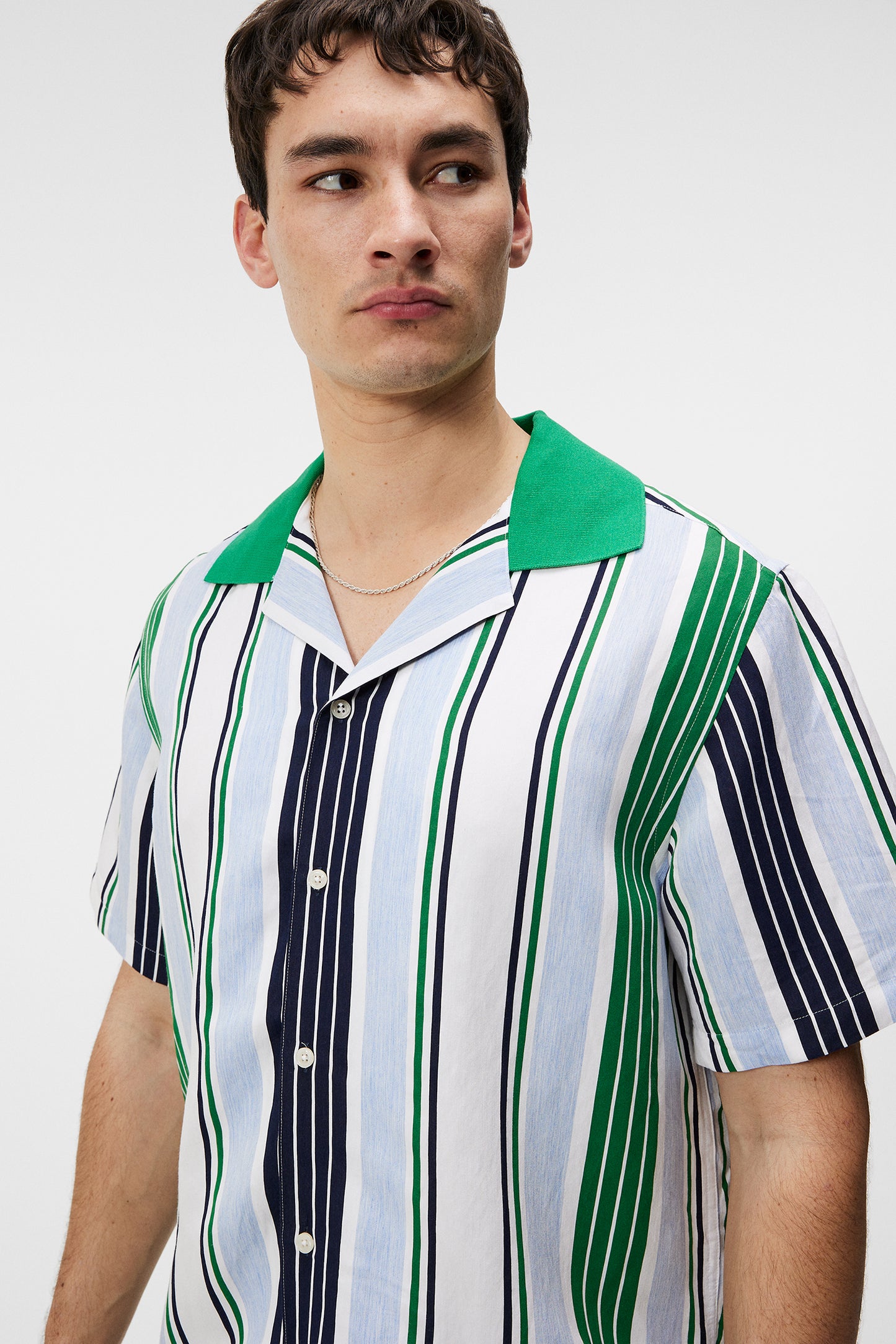 Skala Knit Collar Stripe Shirt in Estate Blue by J.Lindeberg