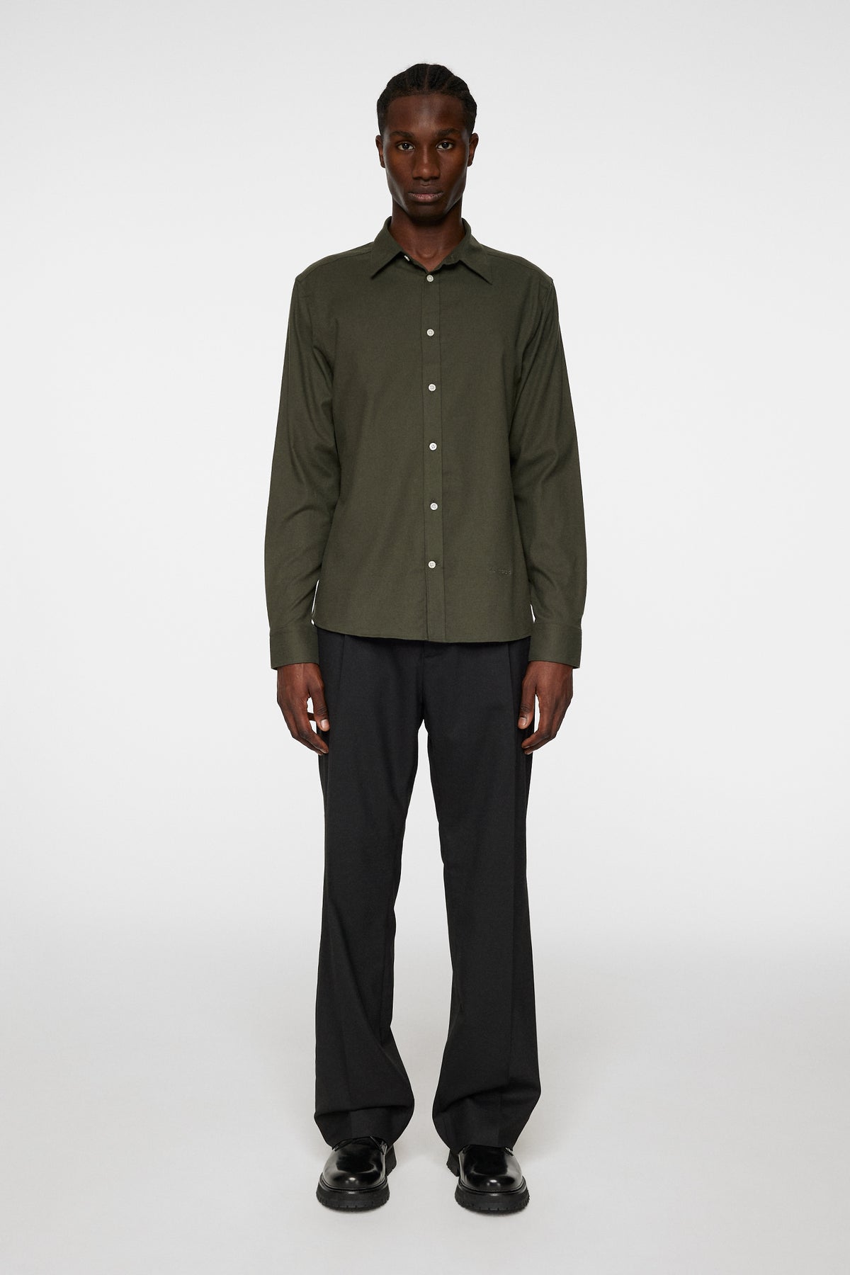 Light Flannel Slim Shirt in Forest Green by J.Lindeberg