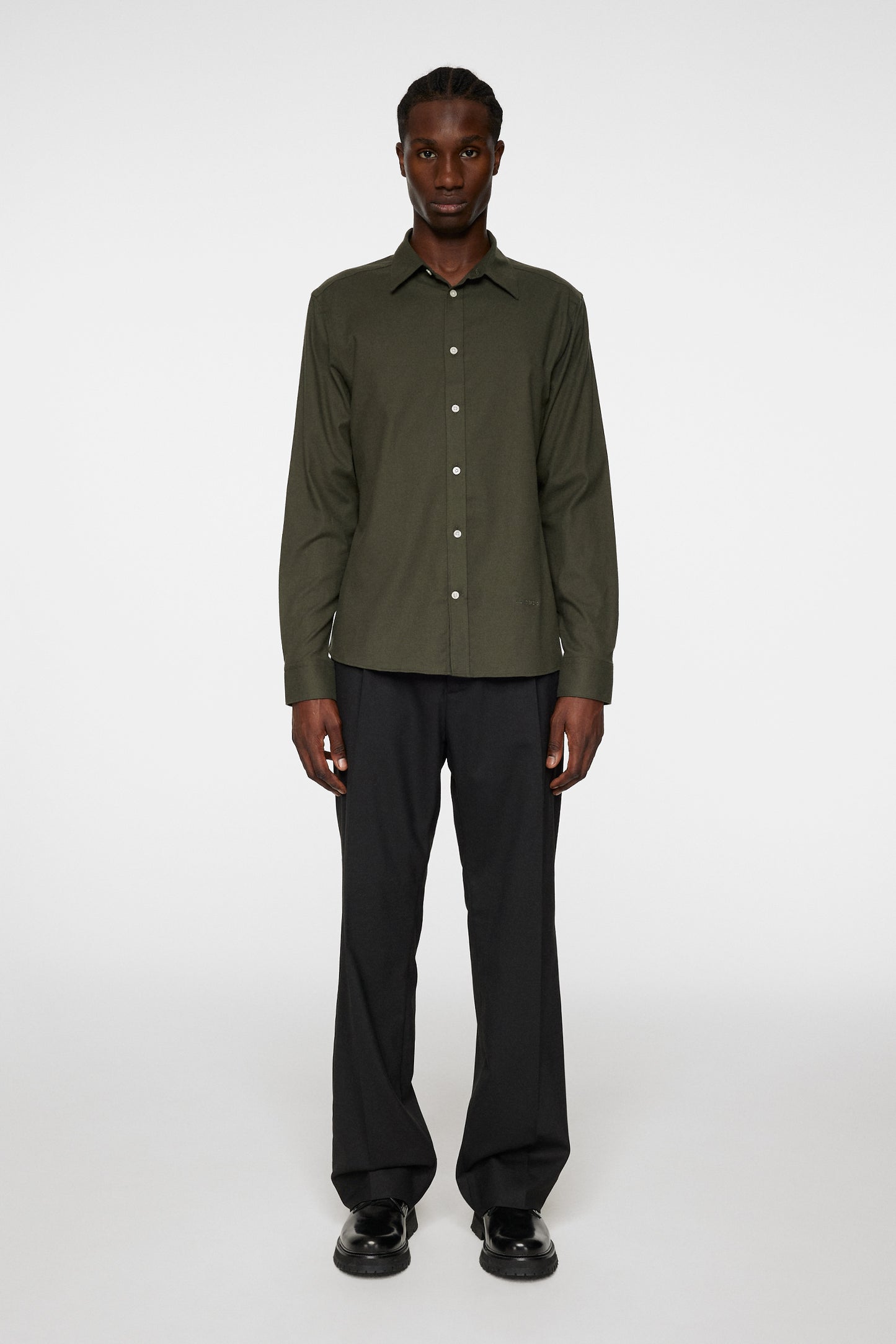 Light Flannel Slim Shirt in Forest Green by J.Lindeberg