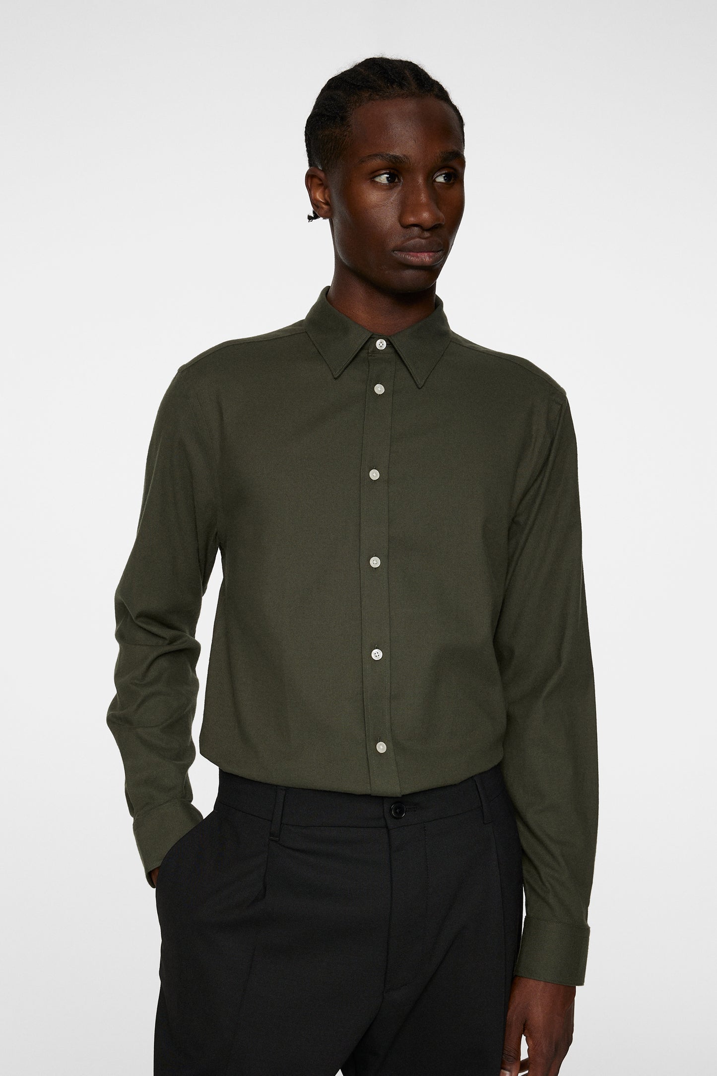 Light Flannel Slim Shirt in Forest Green by J.Lindeberg