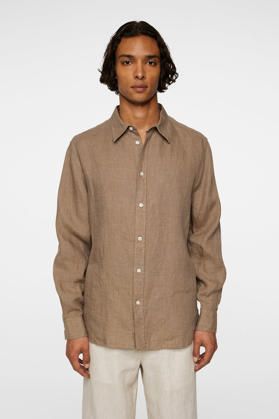 Reg LS Linen Melange Shirt / Sepia Tint
