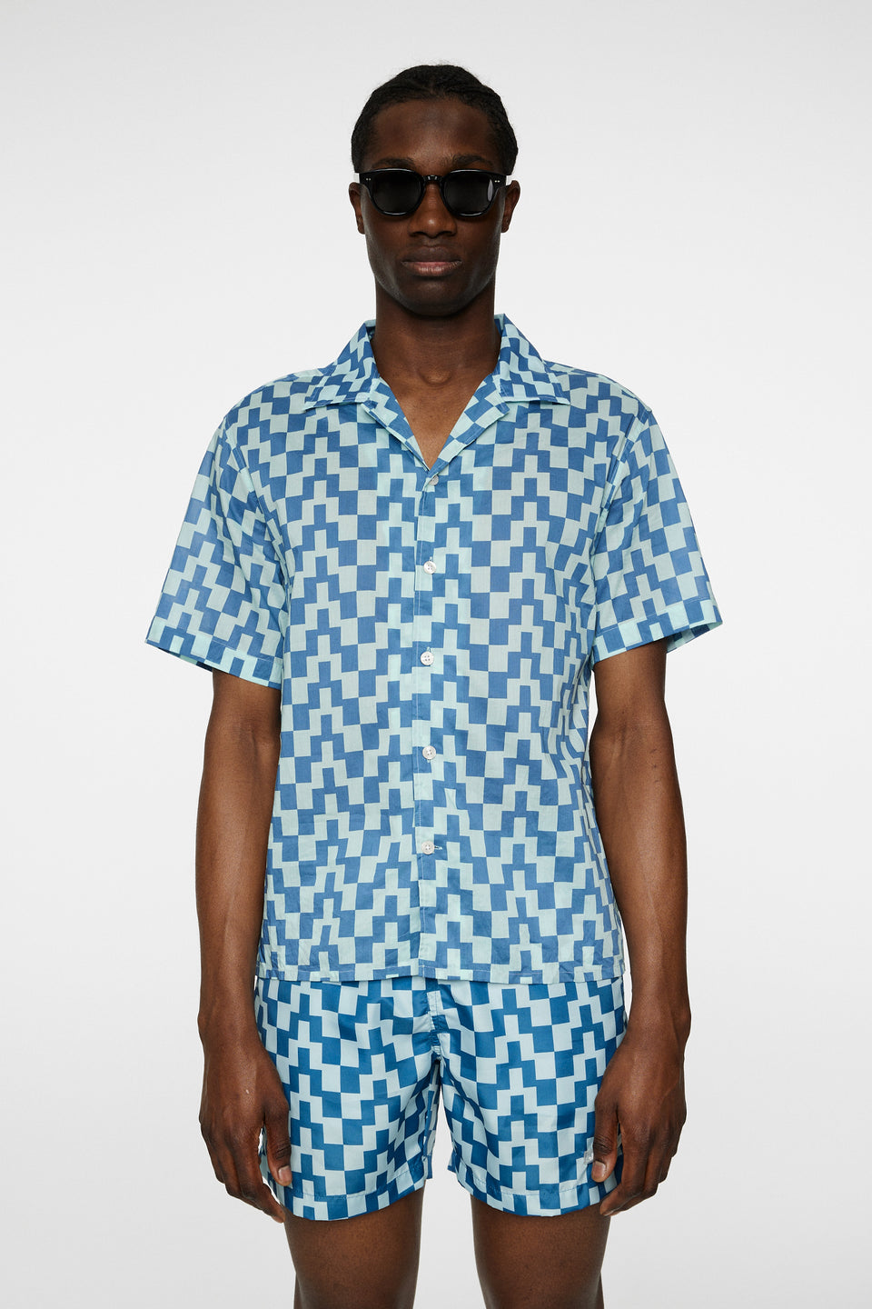 Donso Cotton Printed Shirt / Bridge Stack Blue M