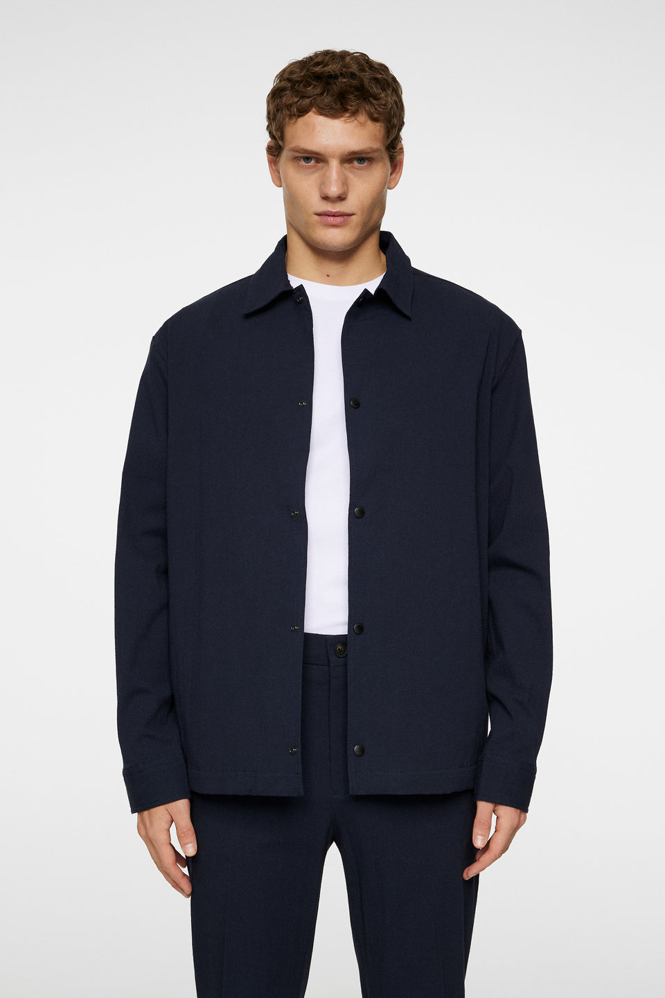 Celian Seersucker Overshirt / JL Navy