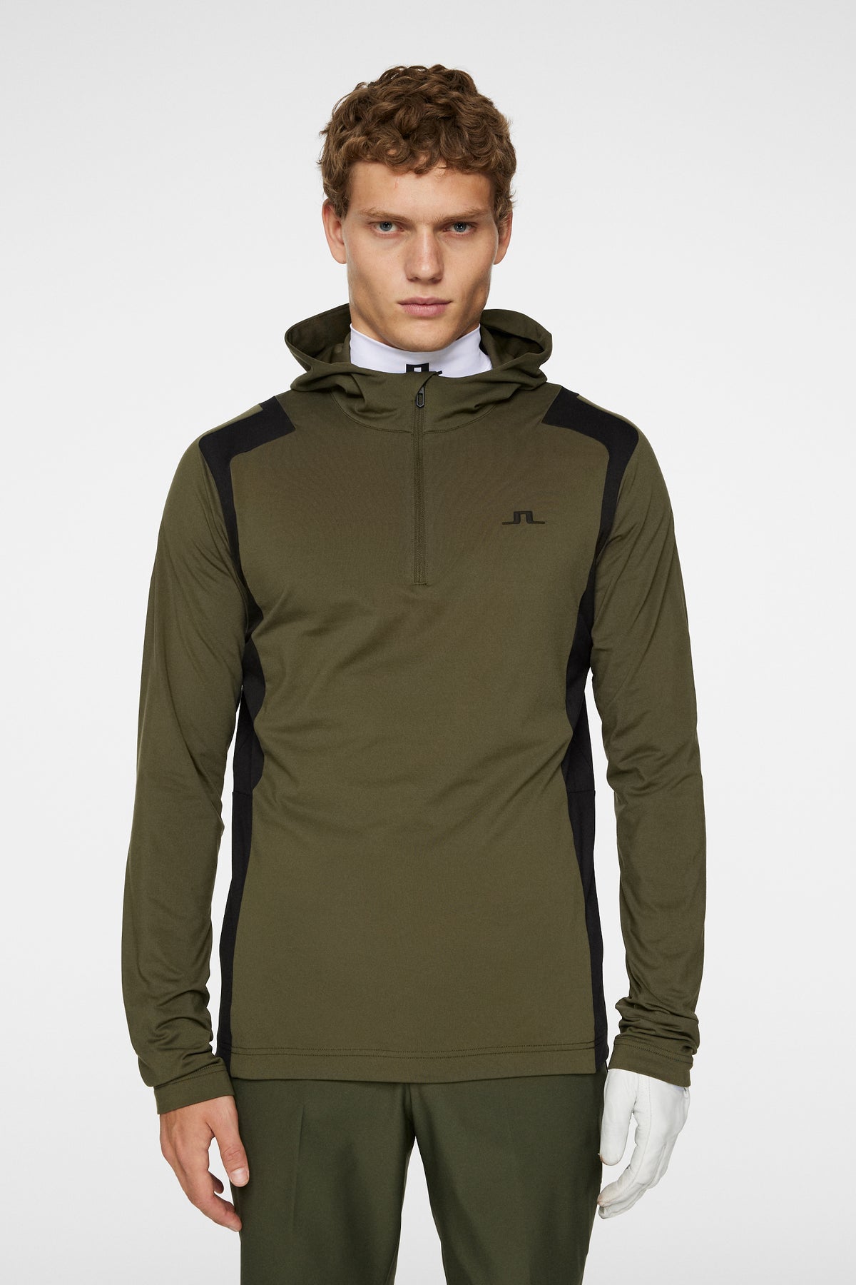 Lukas Quarter Zip Hood in Forest Green by J.Lindeberg