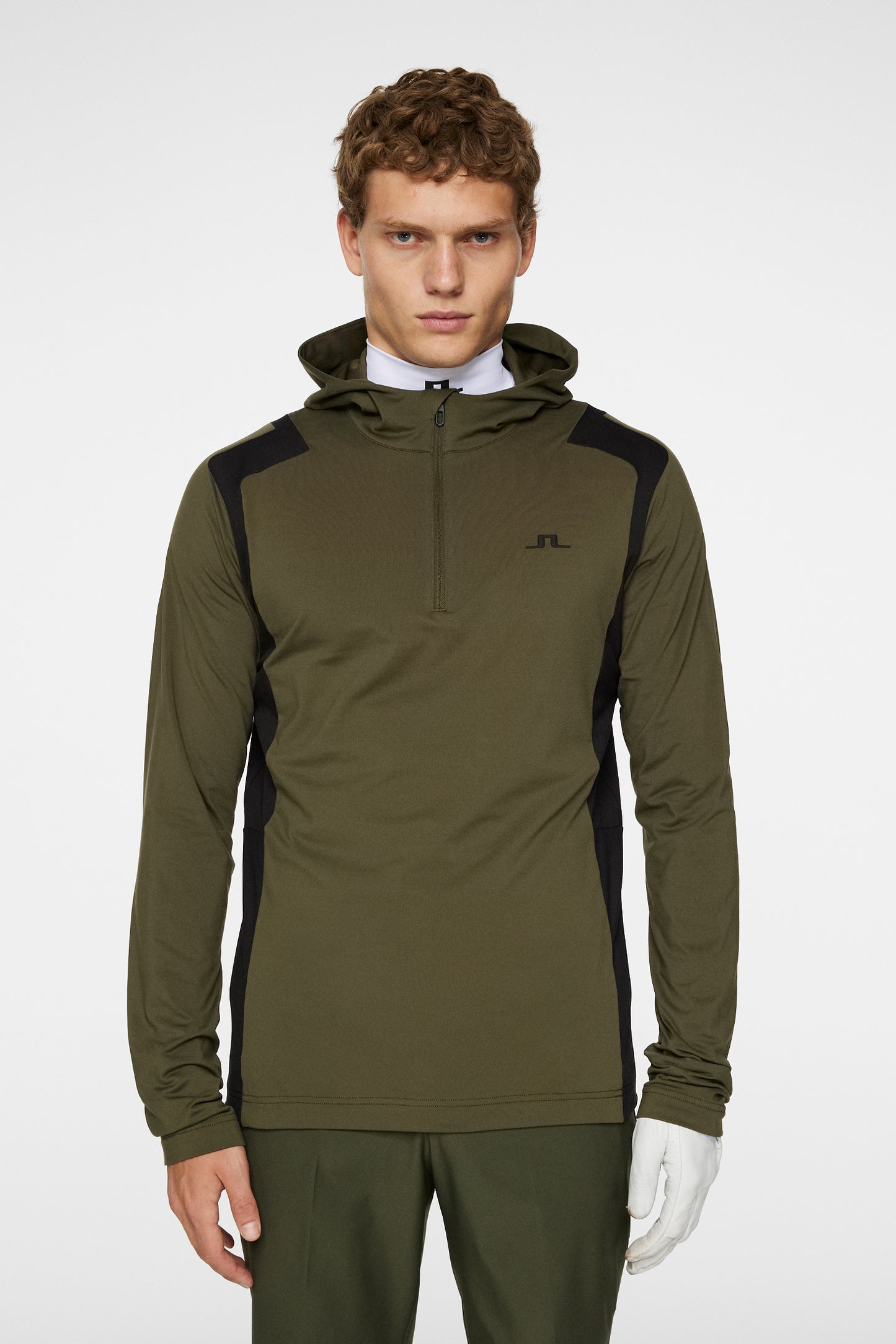 Lukas Quarter Zip Hood in Forest Green by J.Lindeberg