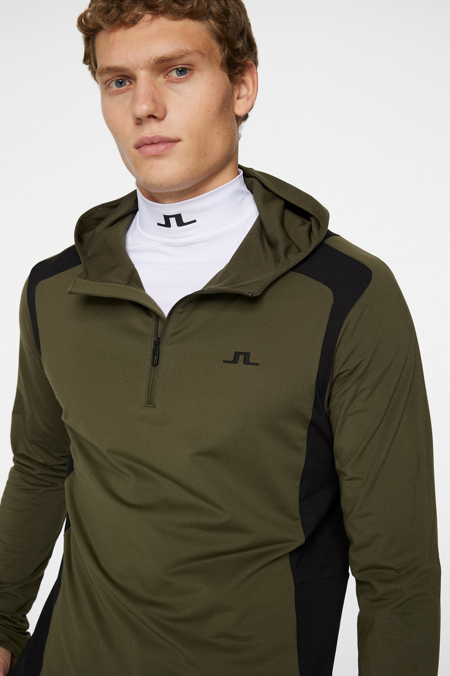 Lukas Quarter Zip Hood in Forest Green by J.Lindeberg