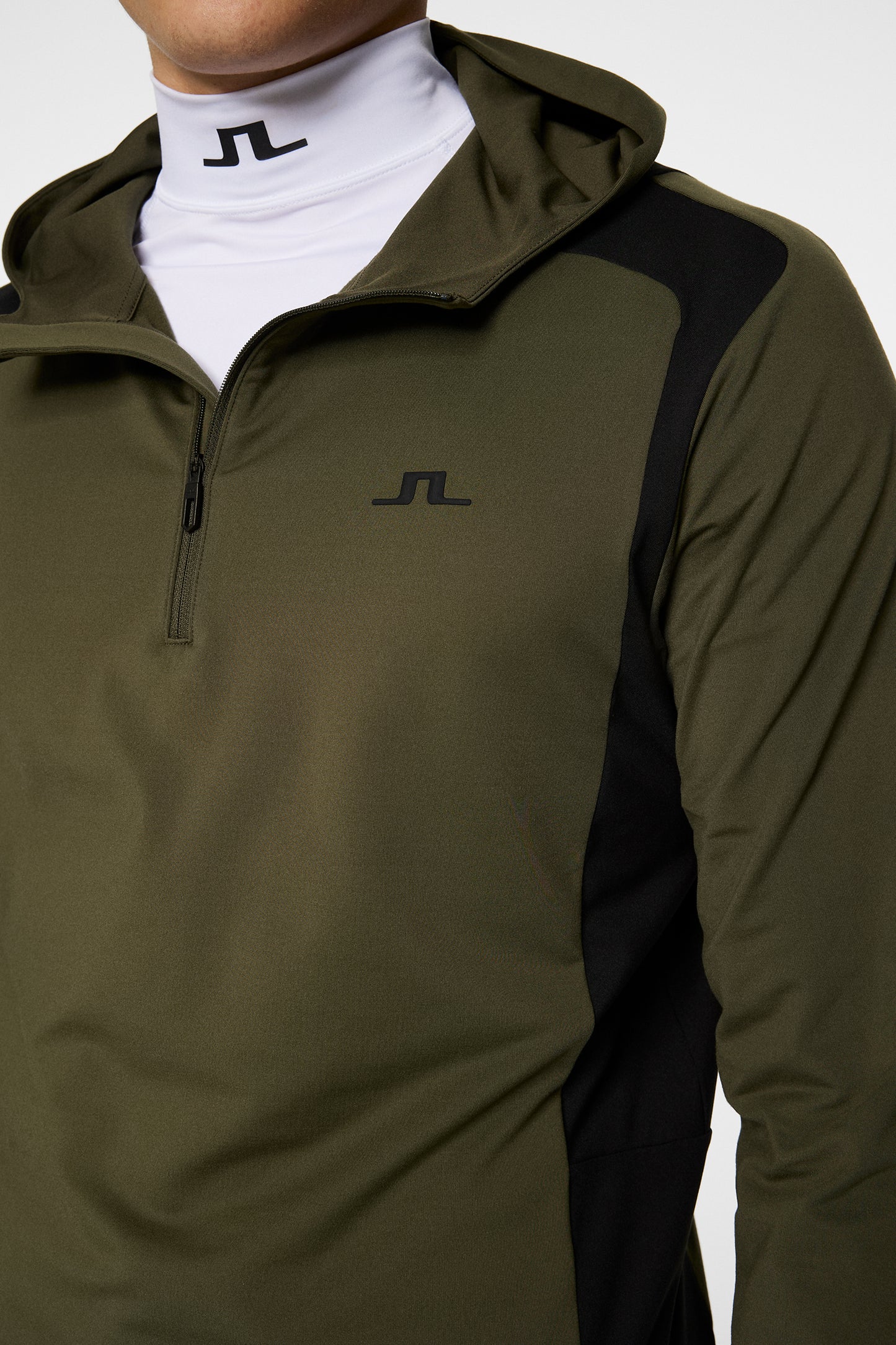 Lukas Quarter Zip Hood in Forest Green by J.Lindeberg