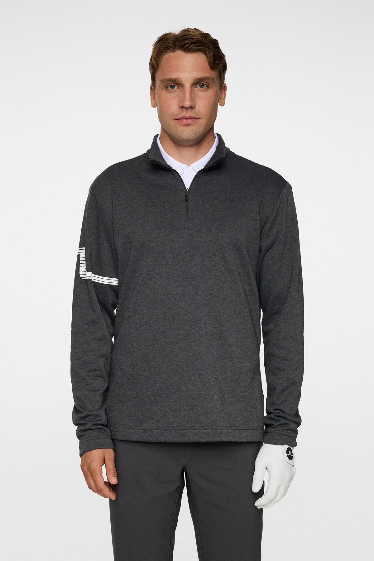 Heath Strike Mid Layer in Asphalt and Black Melange by J.Lindeberg